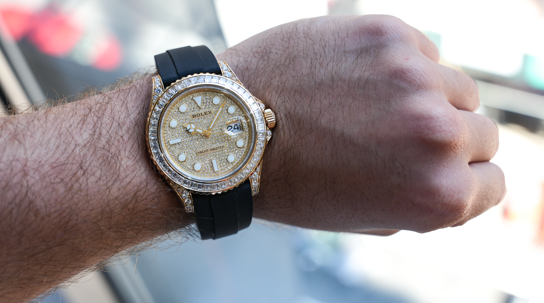 Rolex Yacht-Master 42 – Yellow Gold with Baguette Diamond Bezel & Pave Diamond Dial | Ref. 226668TBR