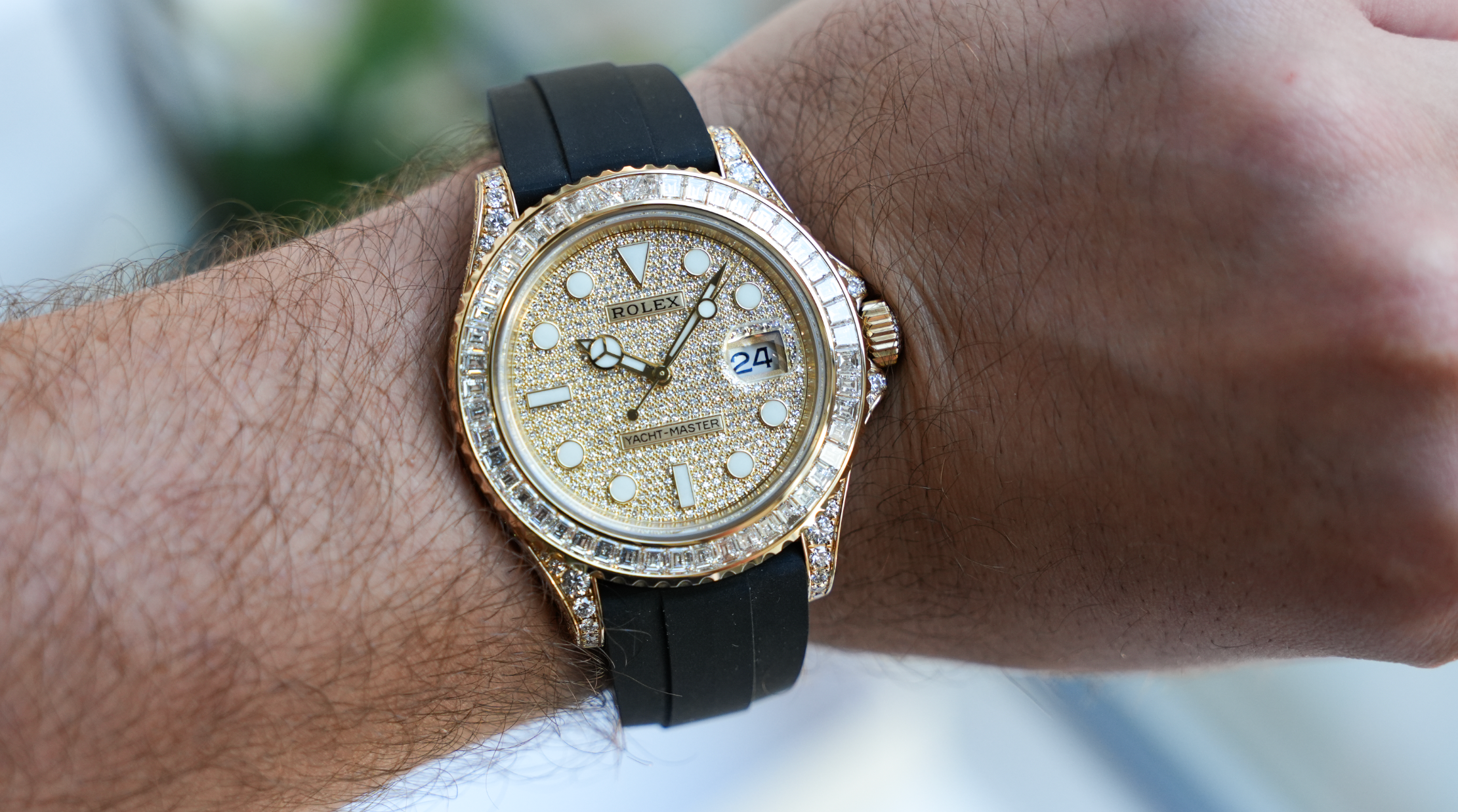 Rolex Yacht-Master 42 – Yellow Gold with Baguette Diamond Bezel & Pave Diamond Dial | Ref. 226668TBR