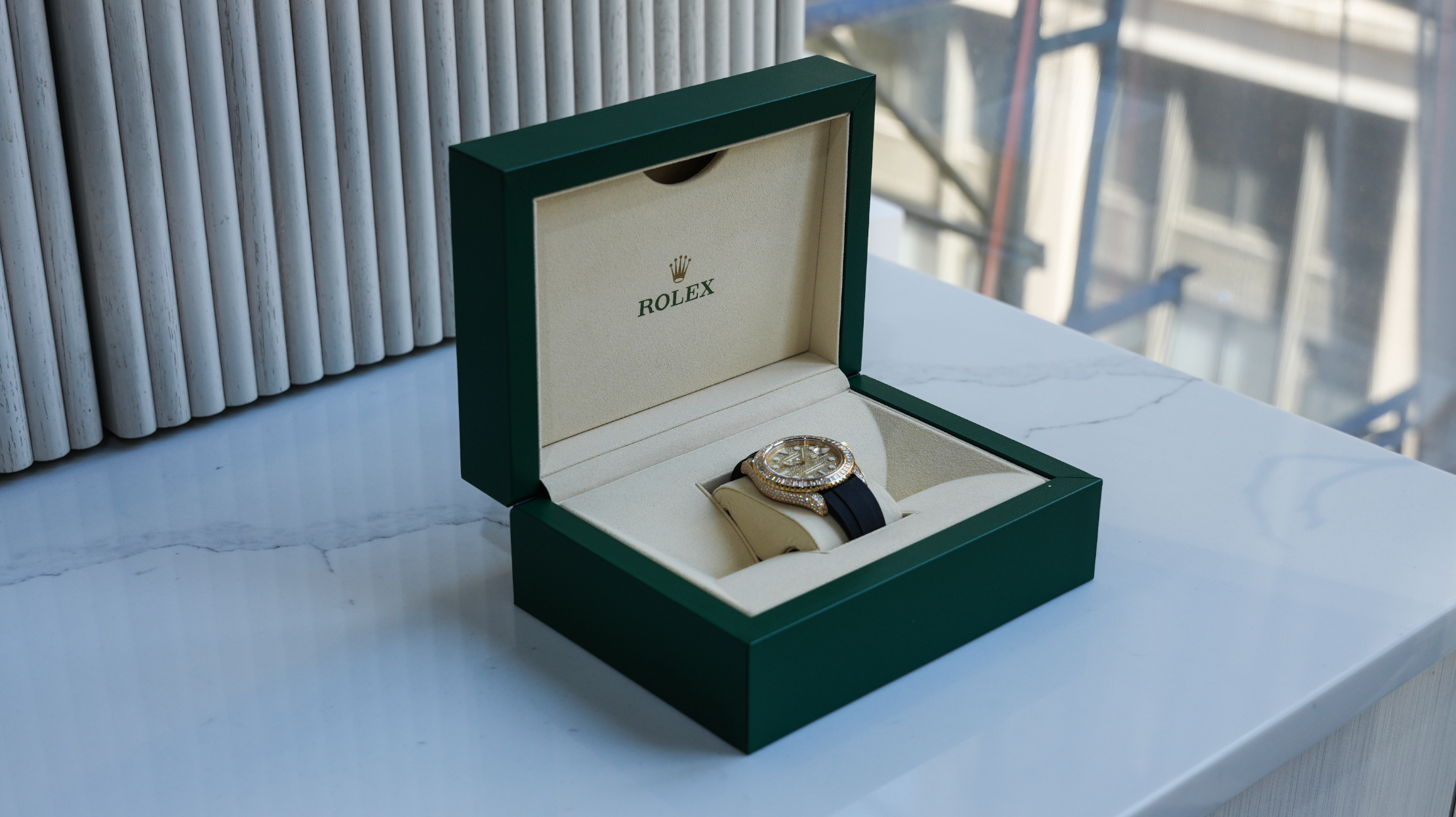 Rolex Yacht-Master 42 – Yellow Gold with Baguette Diamond Bezel & Pave Diamond Dial | Ref. 226668TBR