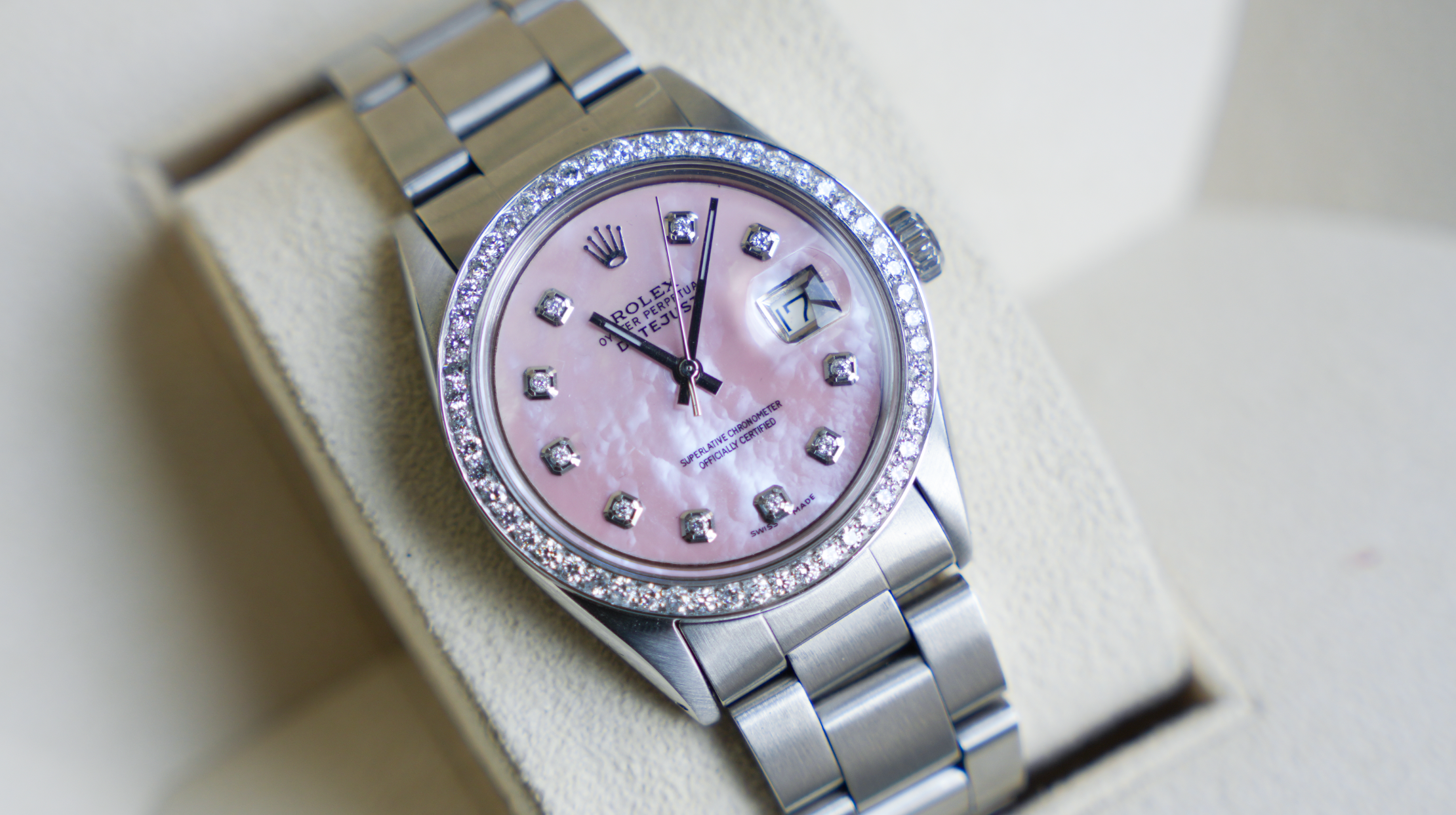 Rolex Oyster Perpetual Date 34mm – Stainless Steel with Diamond Bezel | Ref. 15000