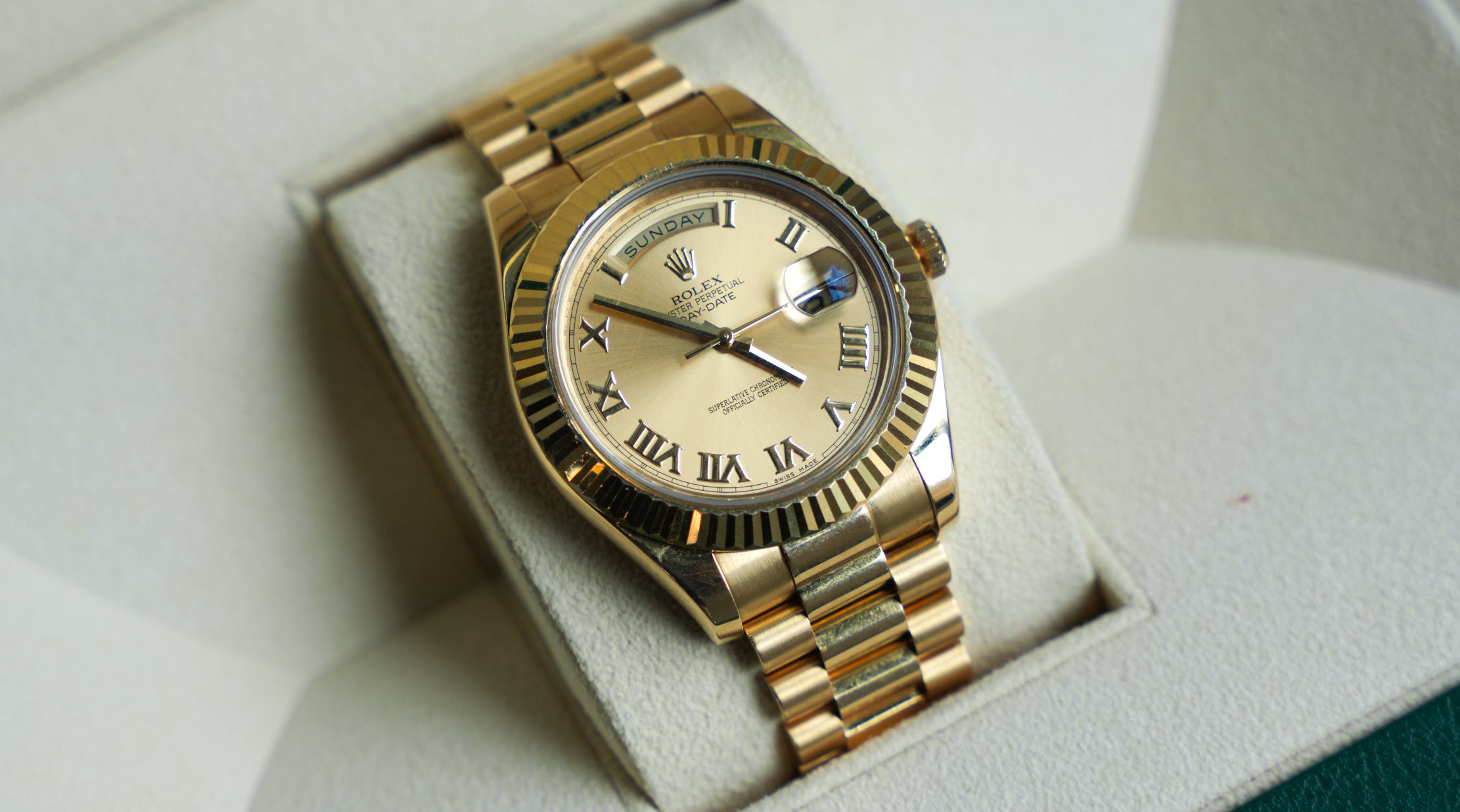 Rolex Day-Date II 218238 41mm Champagne Roman Dial 18k Yellow Gold President Watch