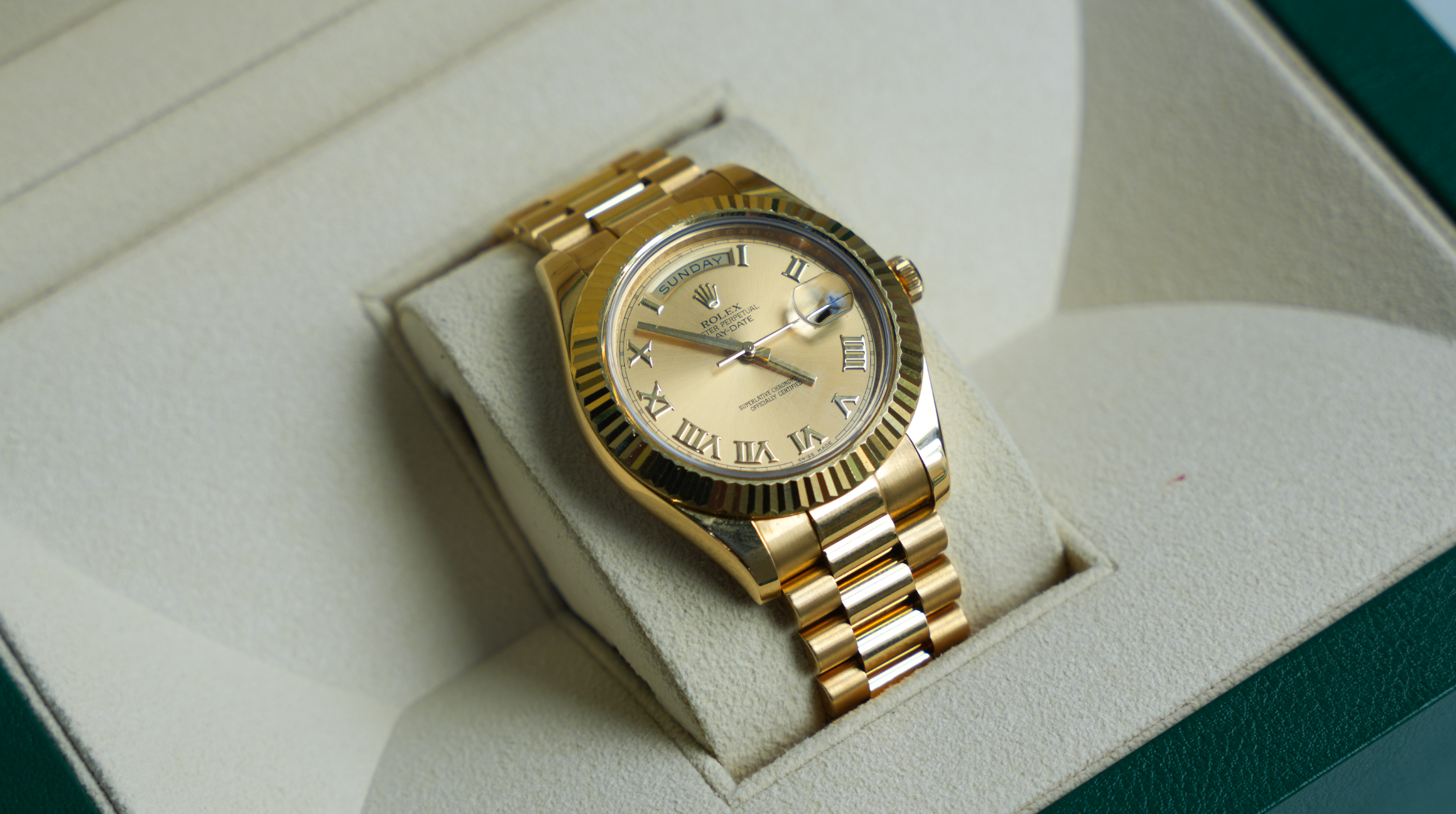 Rolex Day-Date II 218238 41mm Champagne Roman Dial 18k Yellow Gold President Watch