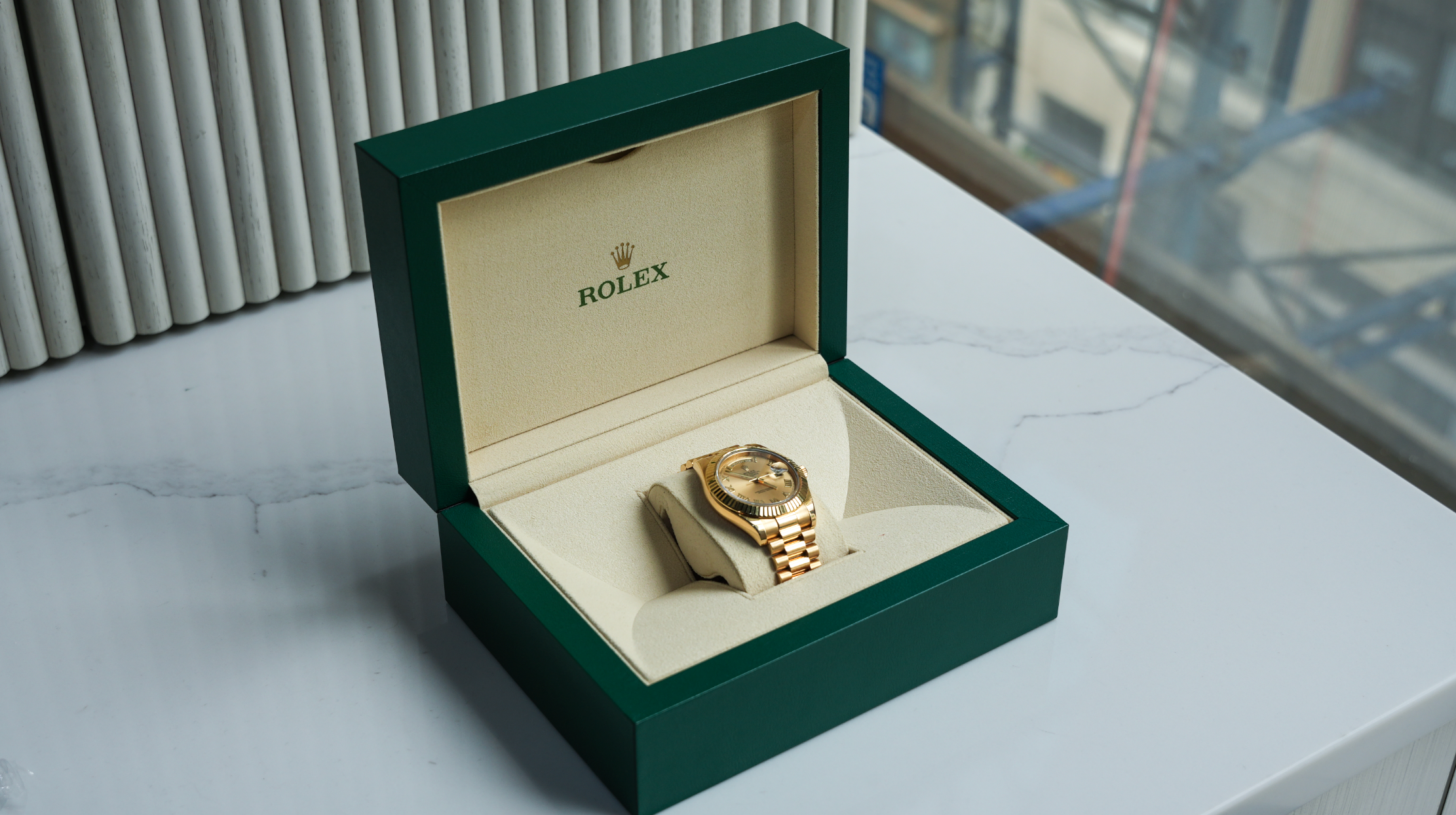 Rolex Day-Date II 218238 41mm Champagne Roman Dial 18k Yellow Gold President Watch