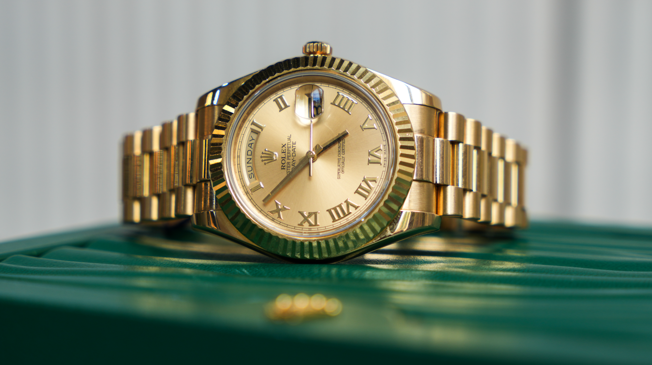 Rolex Day-Date II 218238 41mm Champagne Roman Dial 18k Yellow Gold President Watch