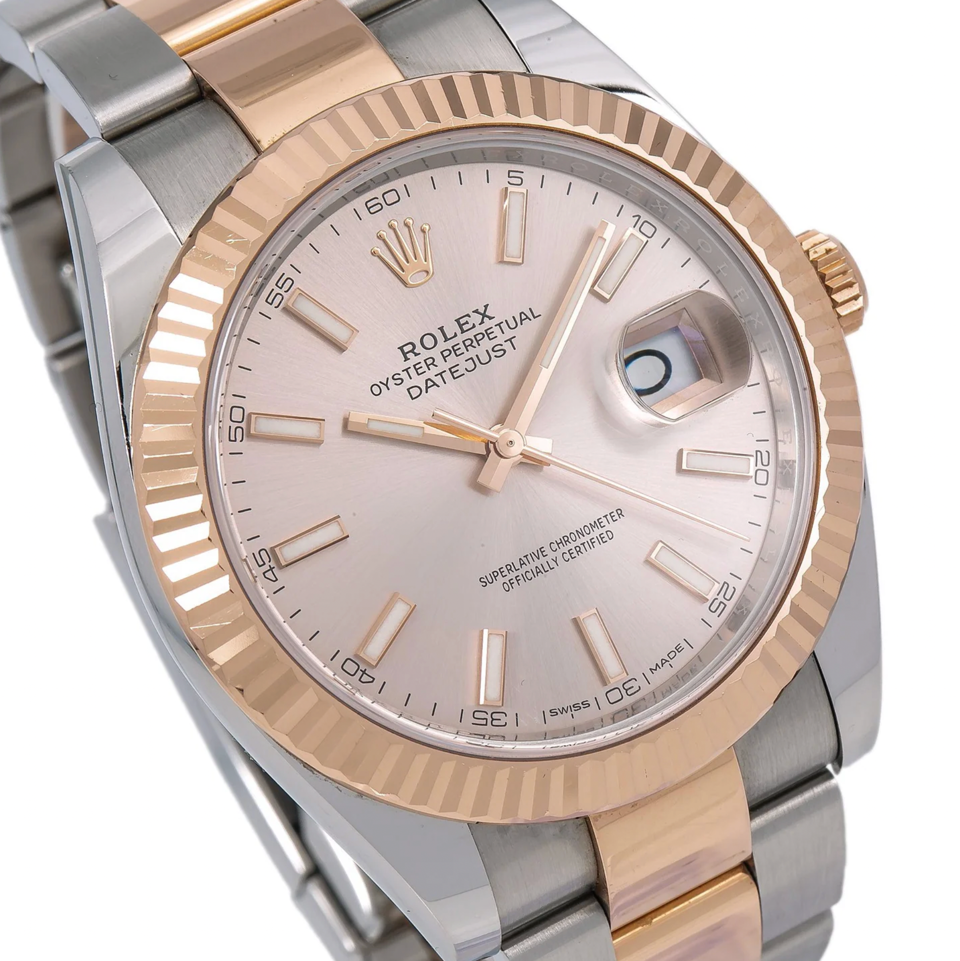Rolex Datejust 41mm Sundust Roman Dial 18K Everose Gold Fluted Bezel – Ref. 126331
