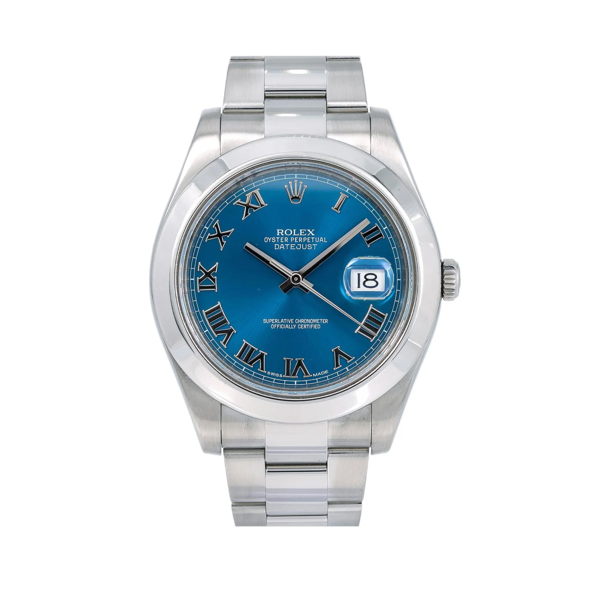 Rolex Datejust 41mm Blue Roman Dial Smooth Bezel Stainless Steel – Ref. 116300