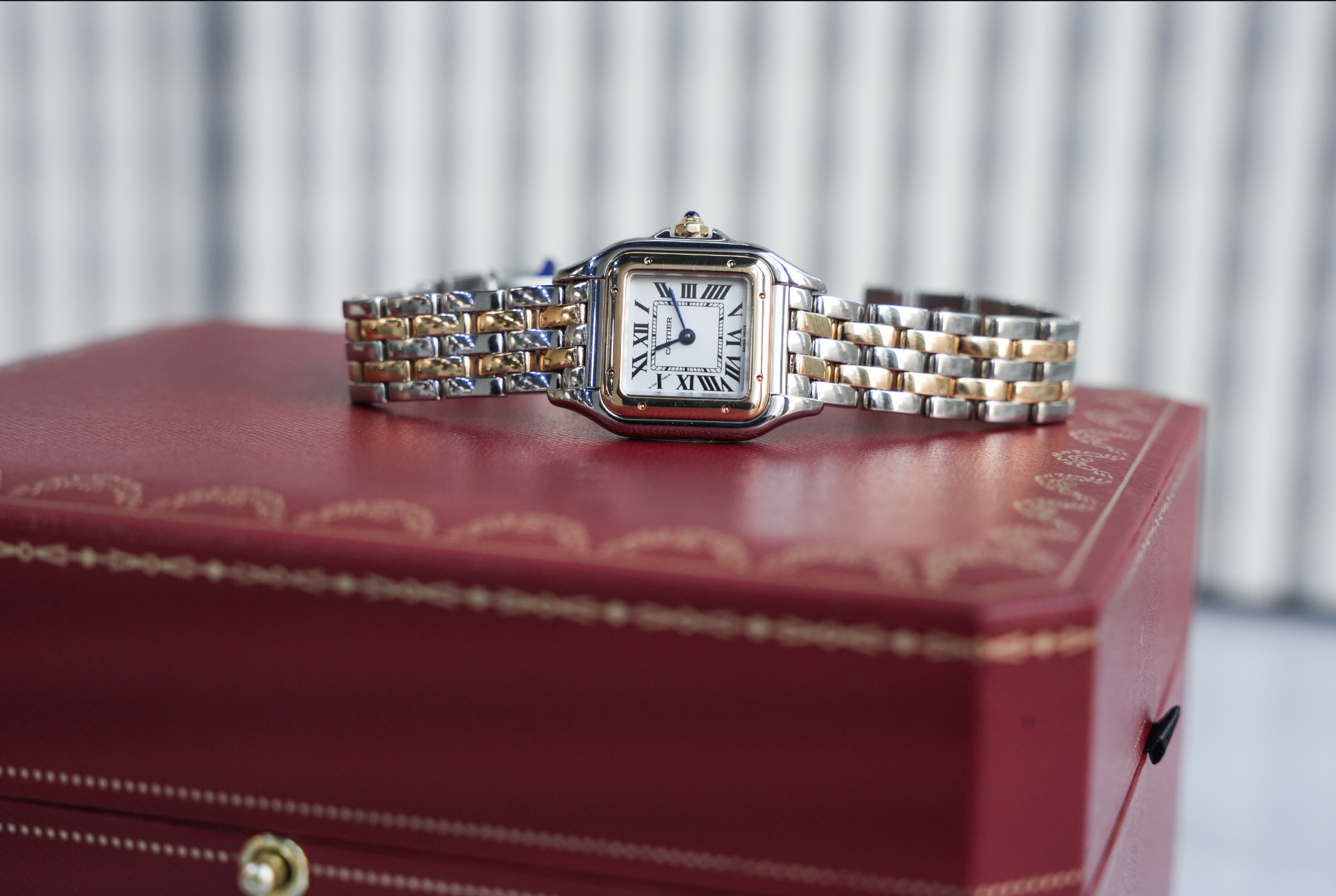 Cartier Panthère W2PN0006, 18k Yellow Gold and Stainless Steel Case with Silver Dial, Two-Row Bracelet