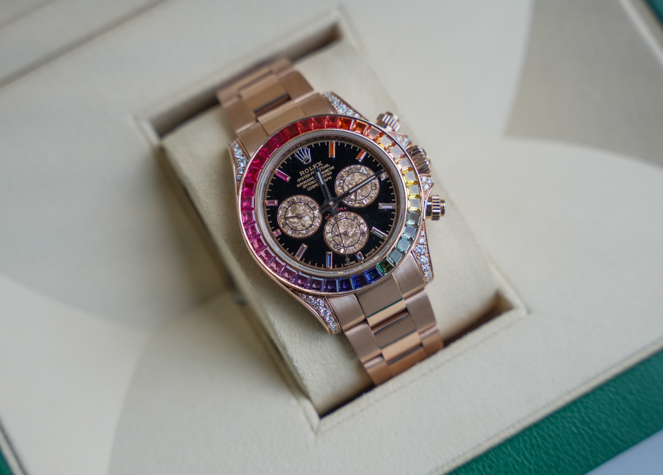Rolex Cosmograph Daytona “Rainbow” – 116505RBOW (Aftermarket Diamond & Sapphire Setting)