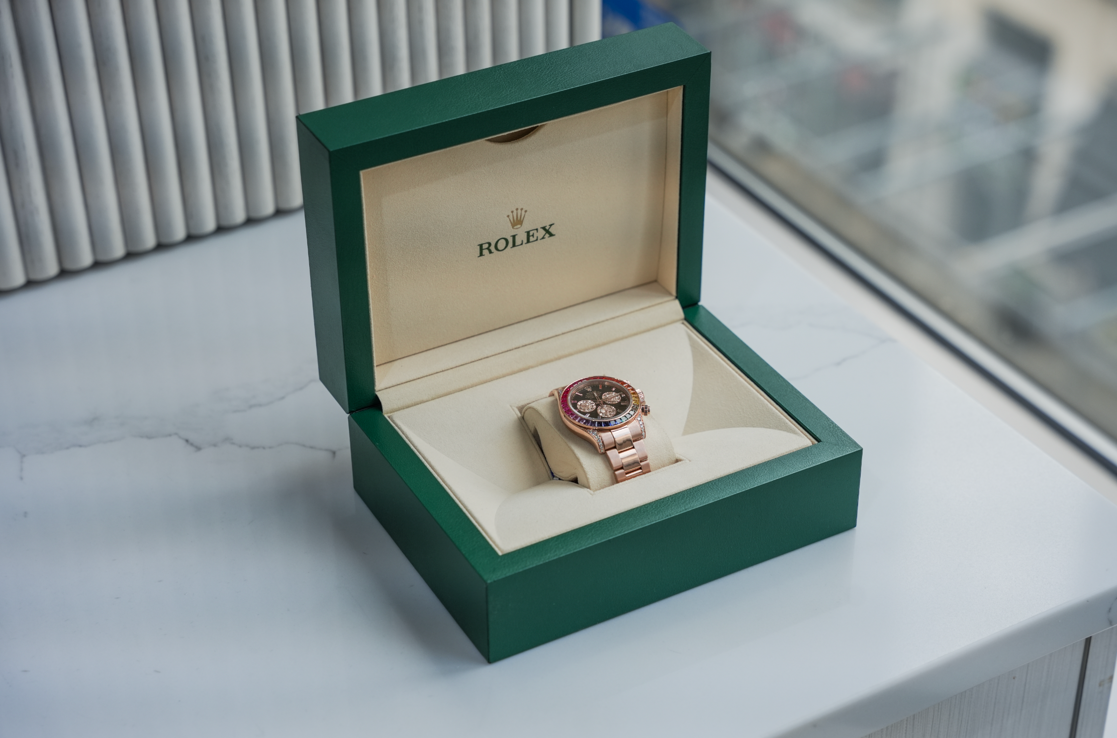 Rolex Cosmograph Daytona “Rainbow” – 116505RBOW (Aftermarket Diamond & Sapphire Setting)
