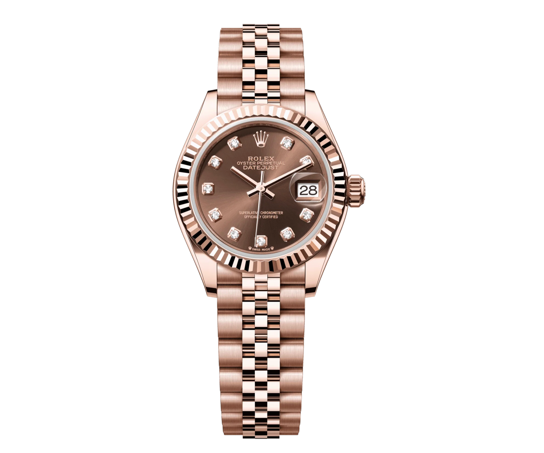 Rolex Datejust 28 Everose Gold Chocolate Diamond Dial Jubilee Bracelet 279175