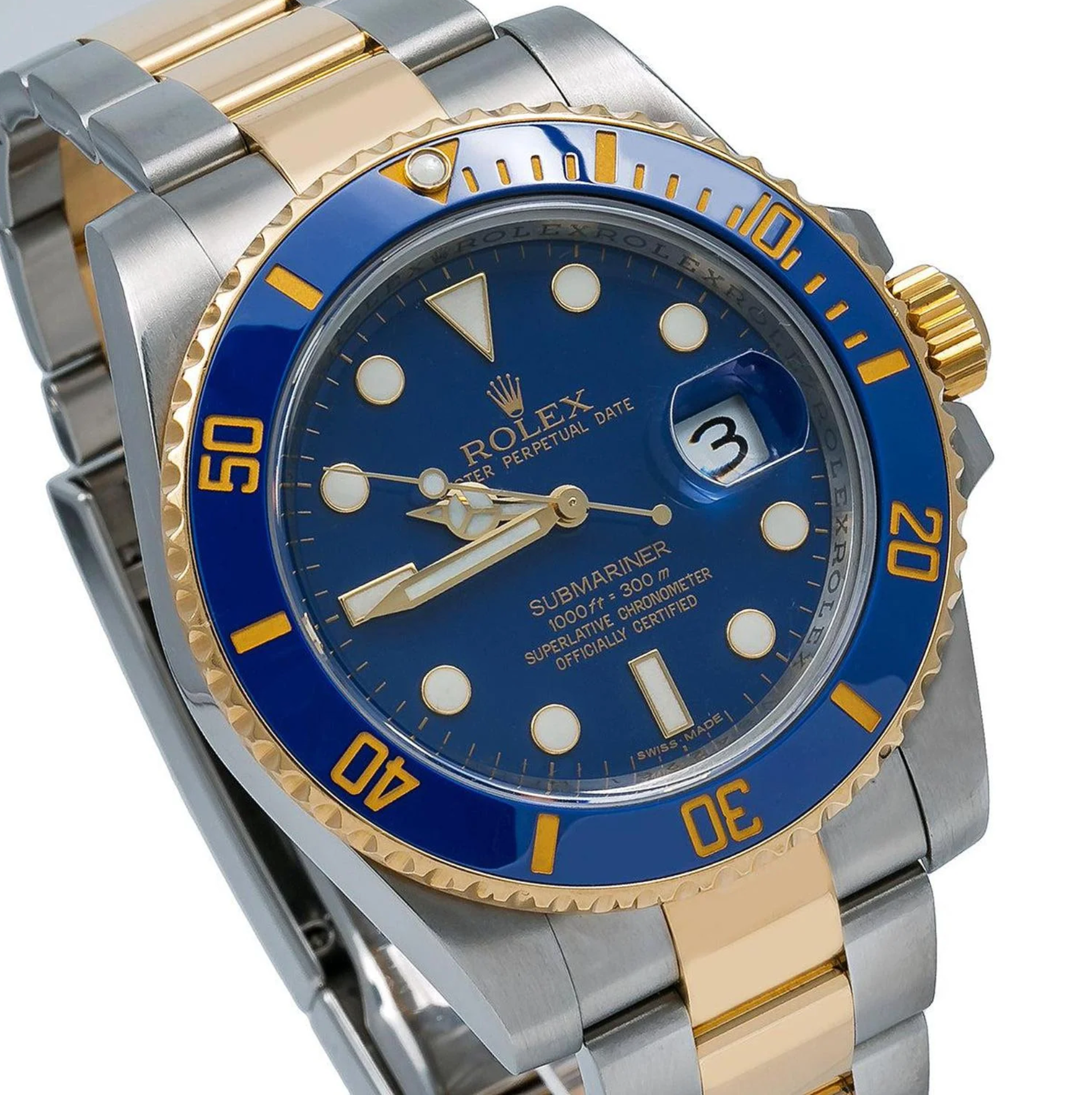 Rolex Submariner 40MM Two Tone Watch Blue Ceramic Bezel Blue Dial 116613LB