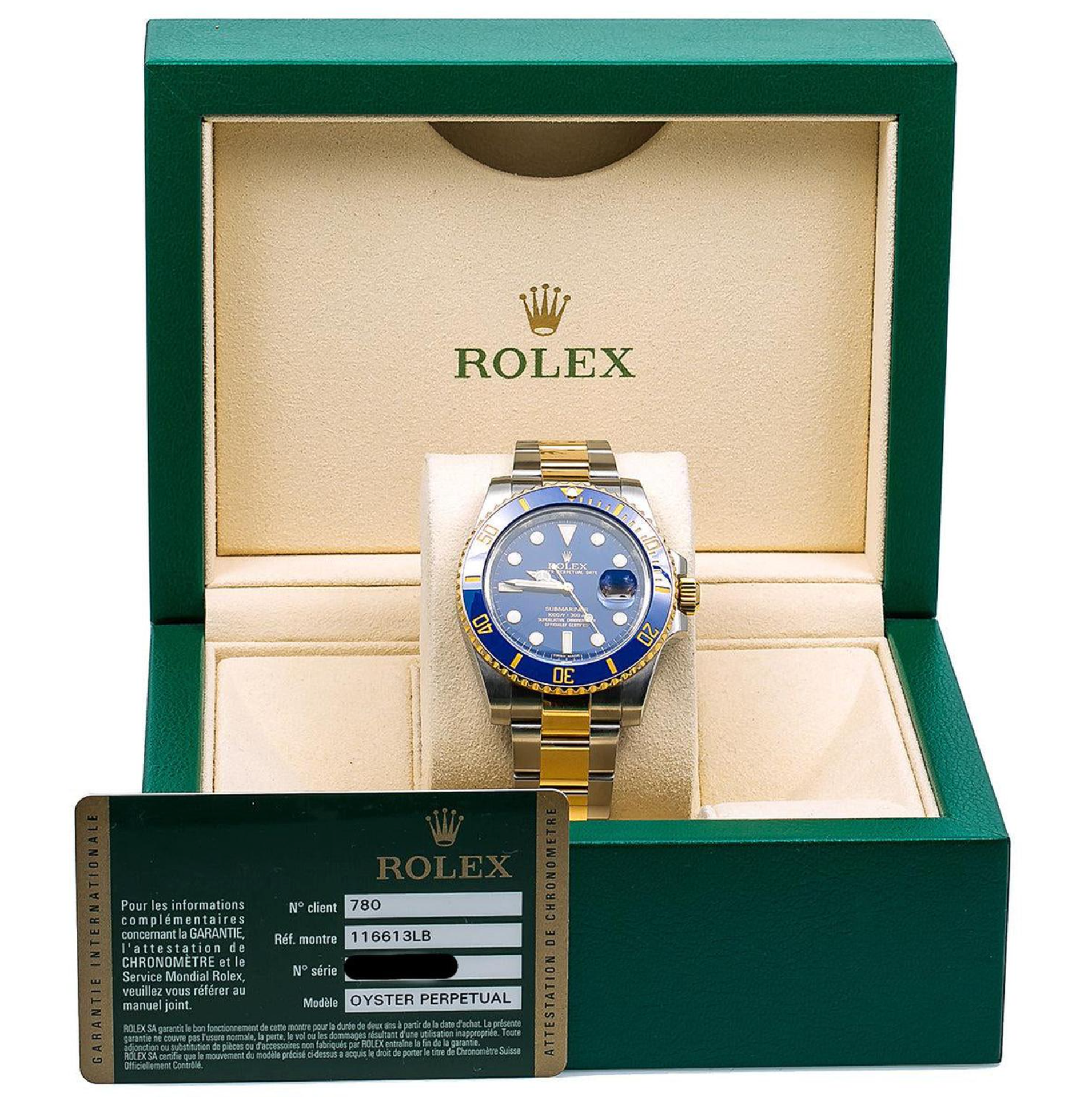Rolex Submariner 40MM Two Tone Watch Blue Ceramic Bezel Blue Dial 116613LB