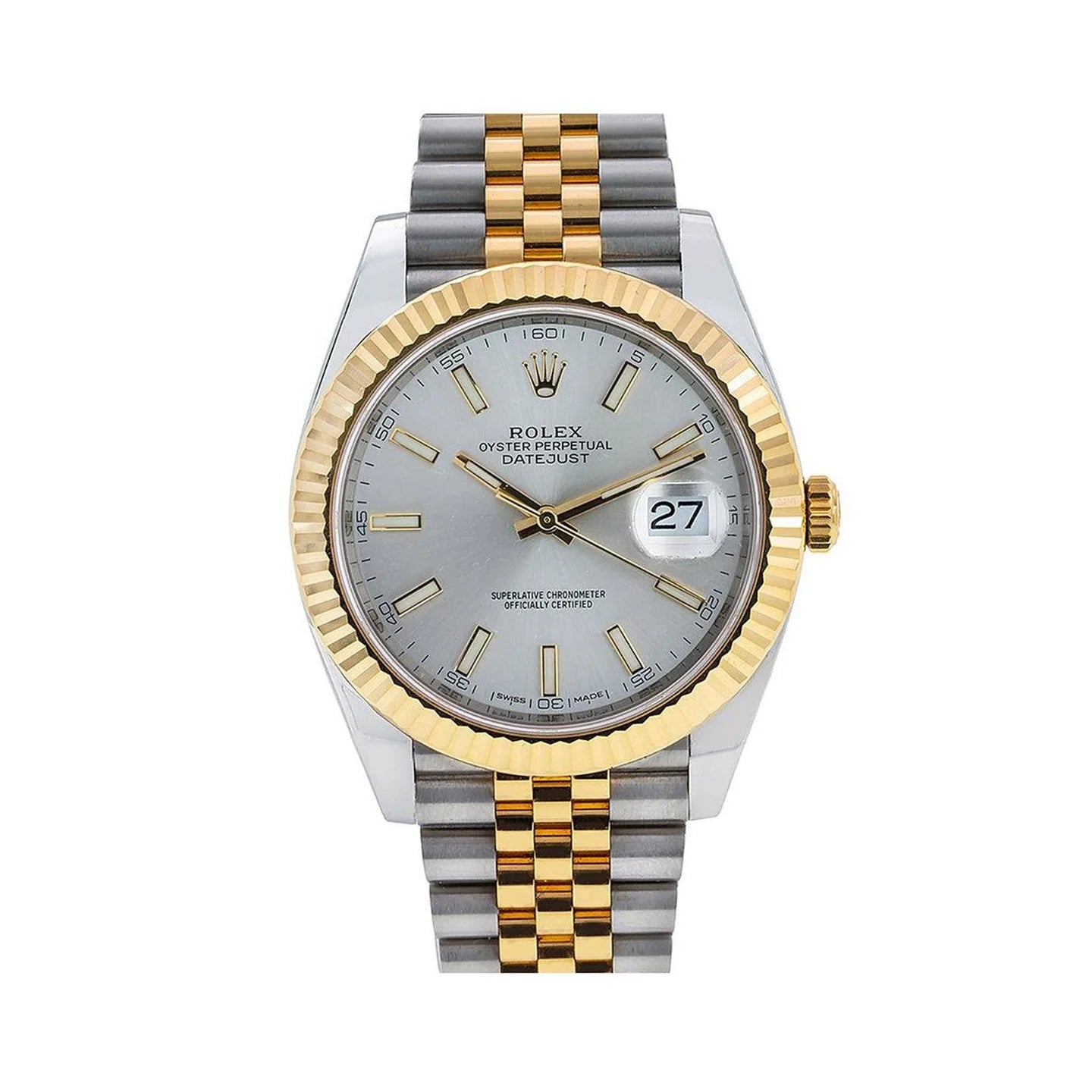 Rolex Datejust 41MM 126333 Silver Dial Fluted Bezel Two-Tone Yellow Gold Jubilee Bracelet