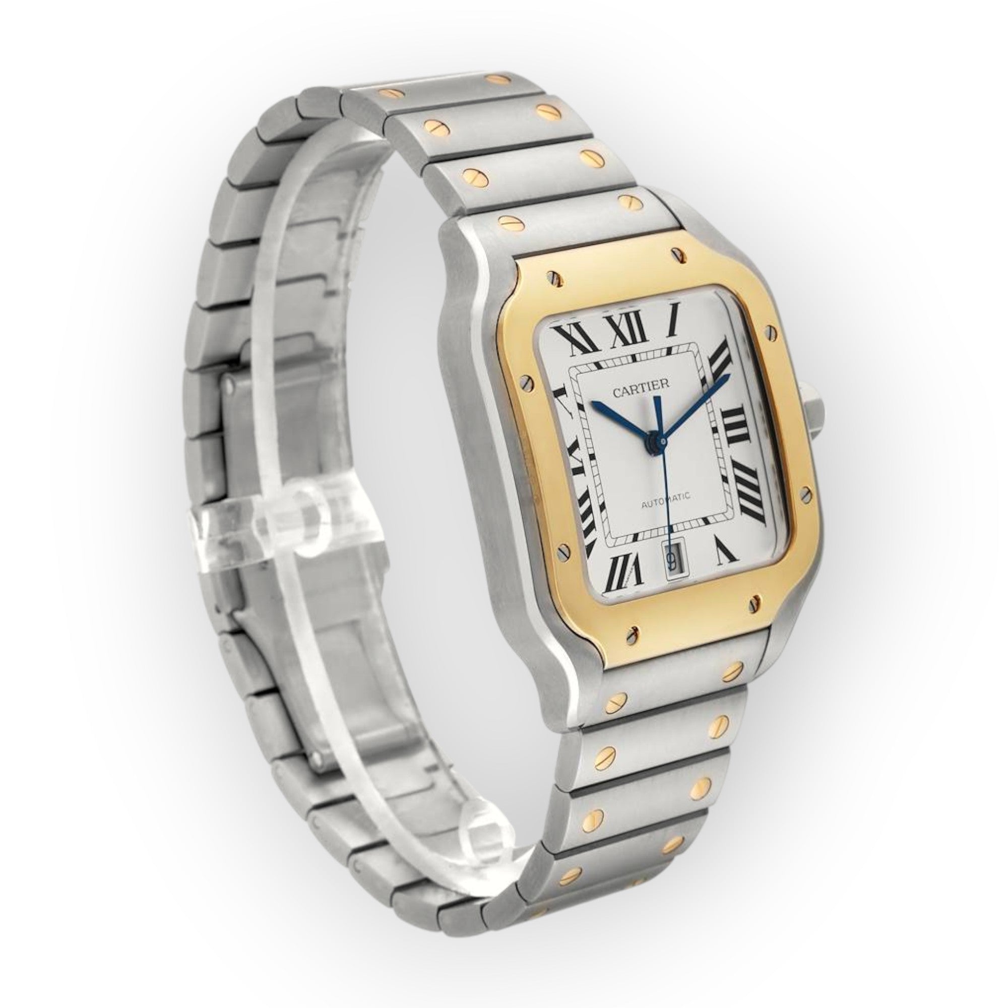 Cartier Santos de Cartier W2SA0009 39.8mm Silvered Opaline Dial With Yellow Gold Bezel