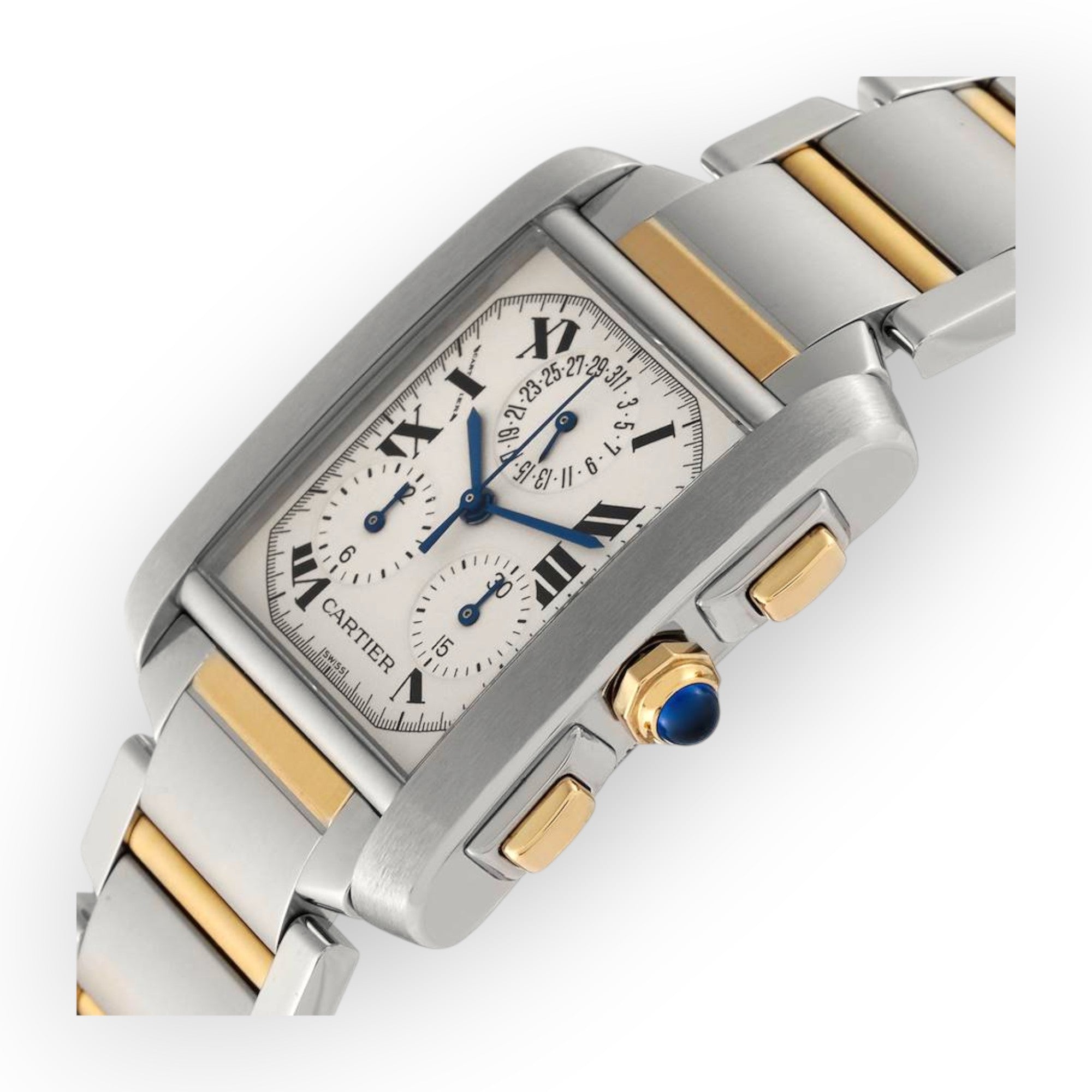 Cartier Tank Française Chronograph W51004Q4 28mm White Dial With Stainless Steel and Yellow Gold Bracelet