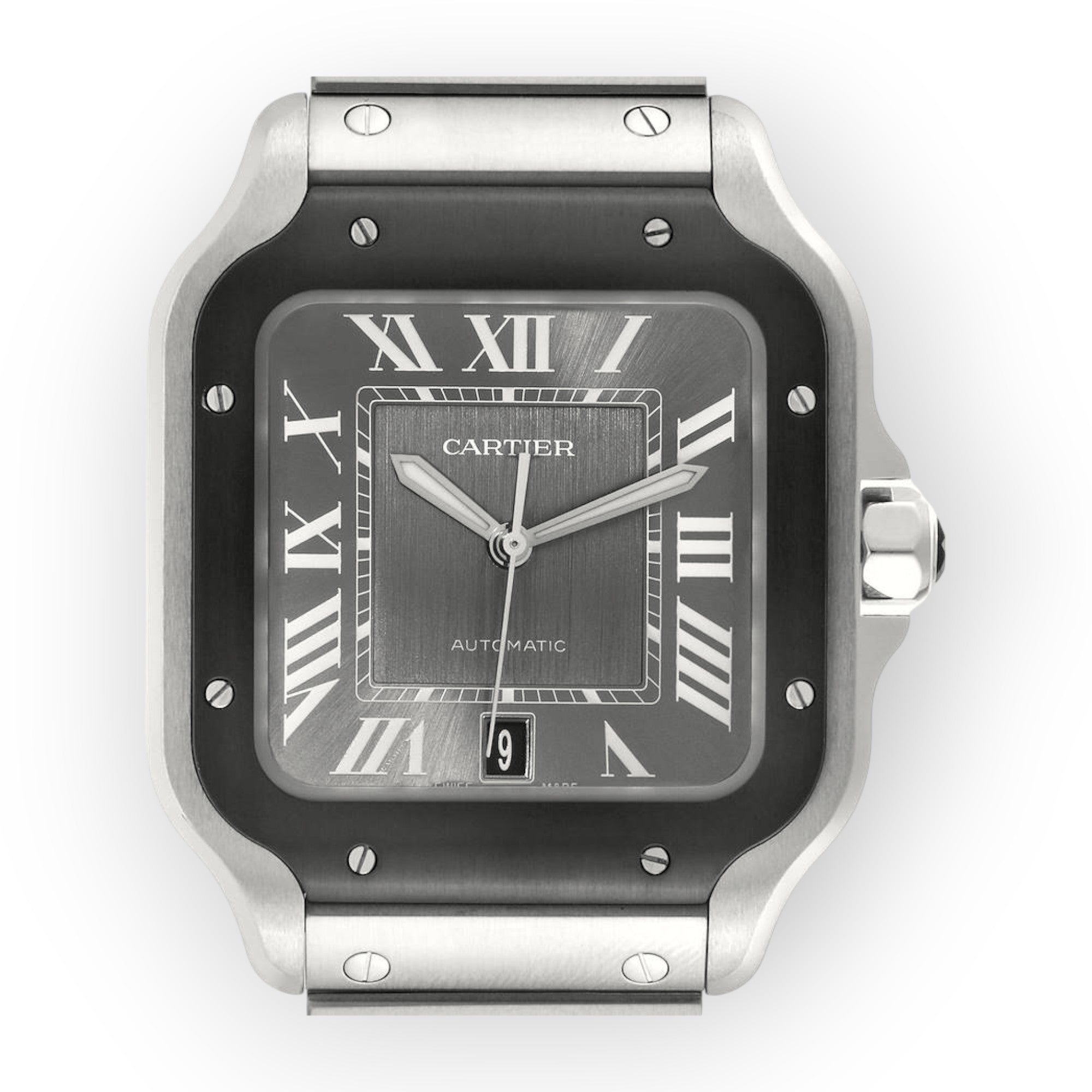 Cartier Santos Steel ADLC WSSA0037 Grey Dial Mens Watch