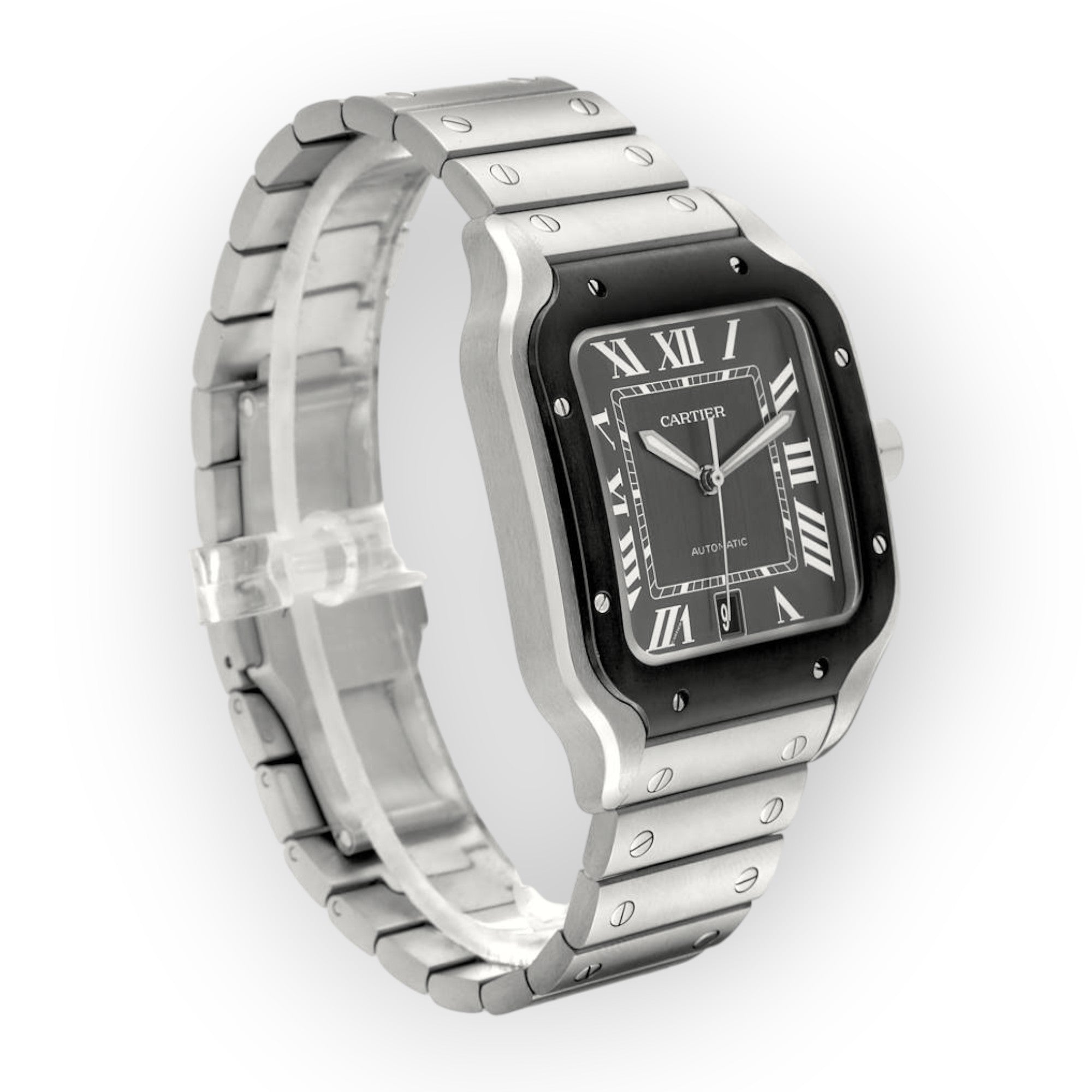 Cartier Santos Steel ADLC WSSA0037 Grey Dial Mens Watch