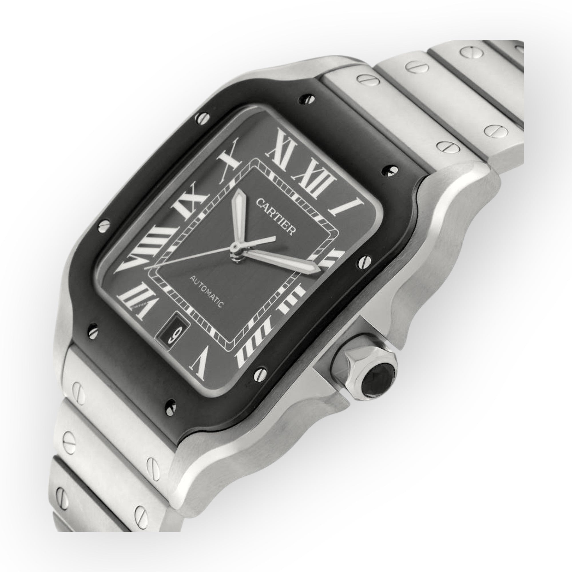 Cartier Santos Steel ADLC WSSA0037 Grey Dial Mens Watch