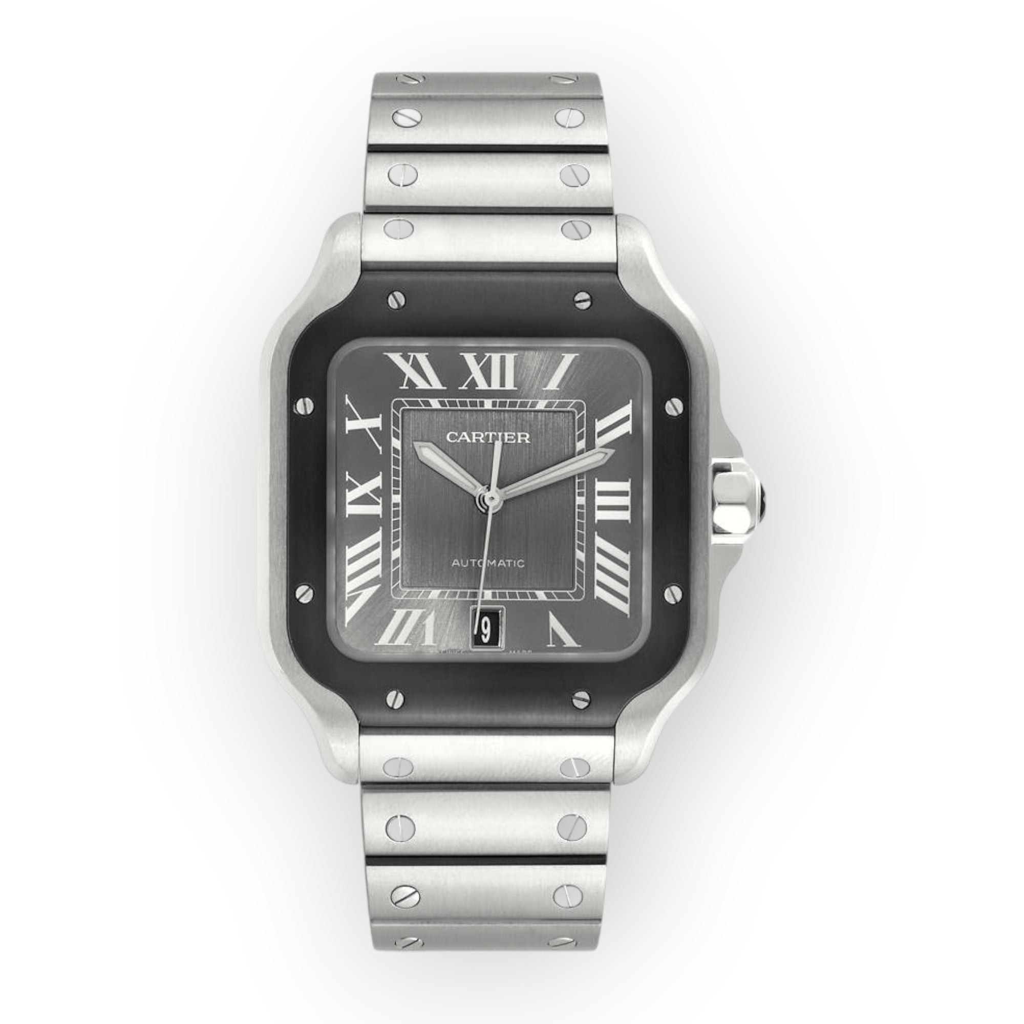 Cartier Santos Steel ADLC WSSA0037 Grey Dial Mens Watch