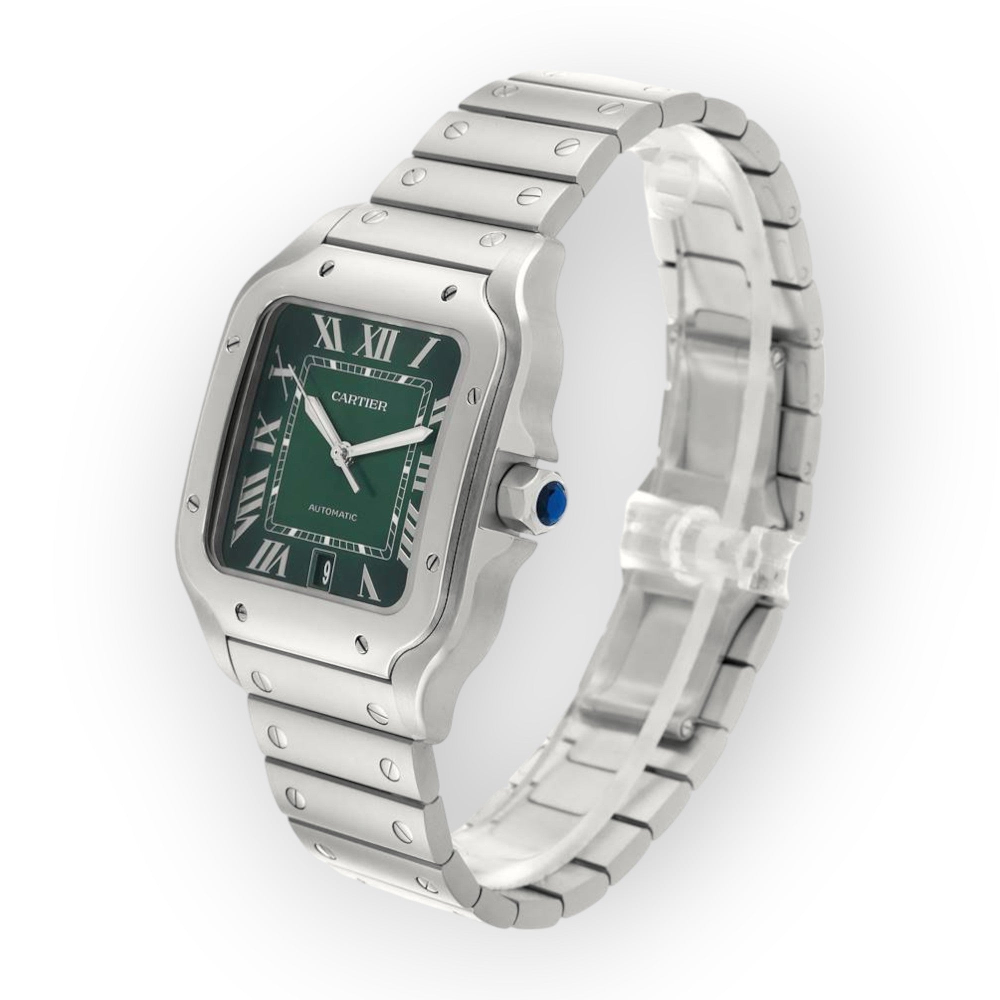 Cartier Santos Large Green Dial Steel Mens Watch WSSA0062