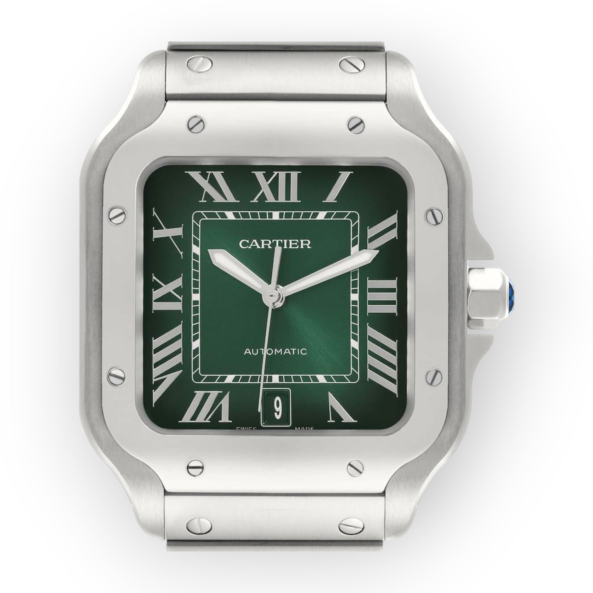 Cartier Santos Large Green Dial Steel Mens Watch WSSA0062