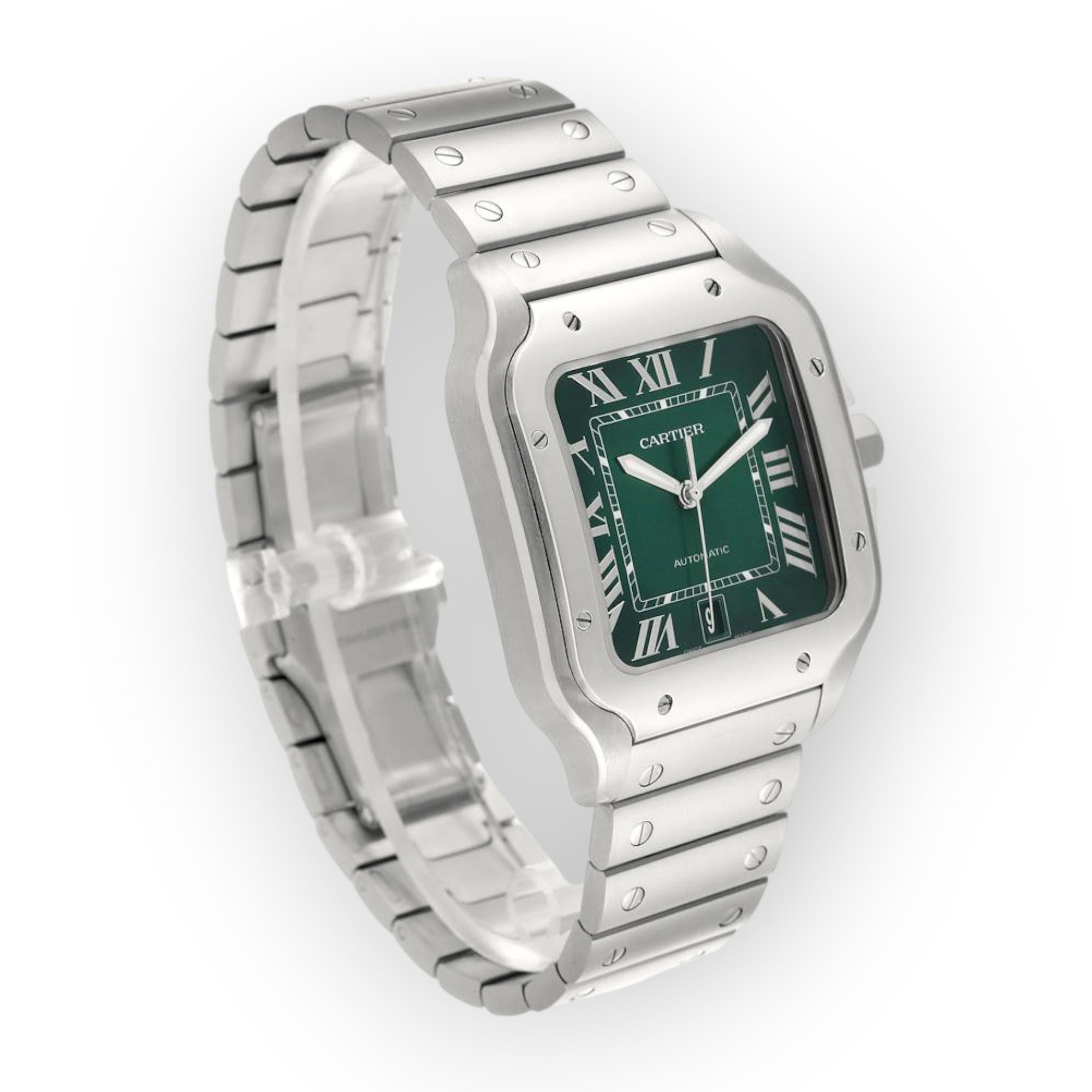 Cartier Santos Large Green Dial Steel Mens Watch WSSA0062