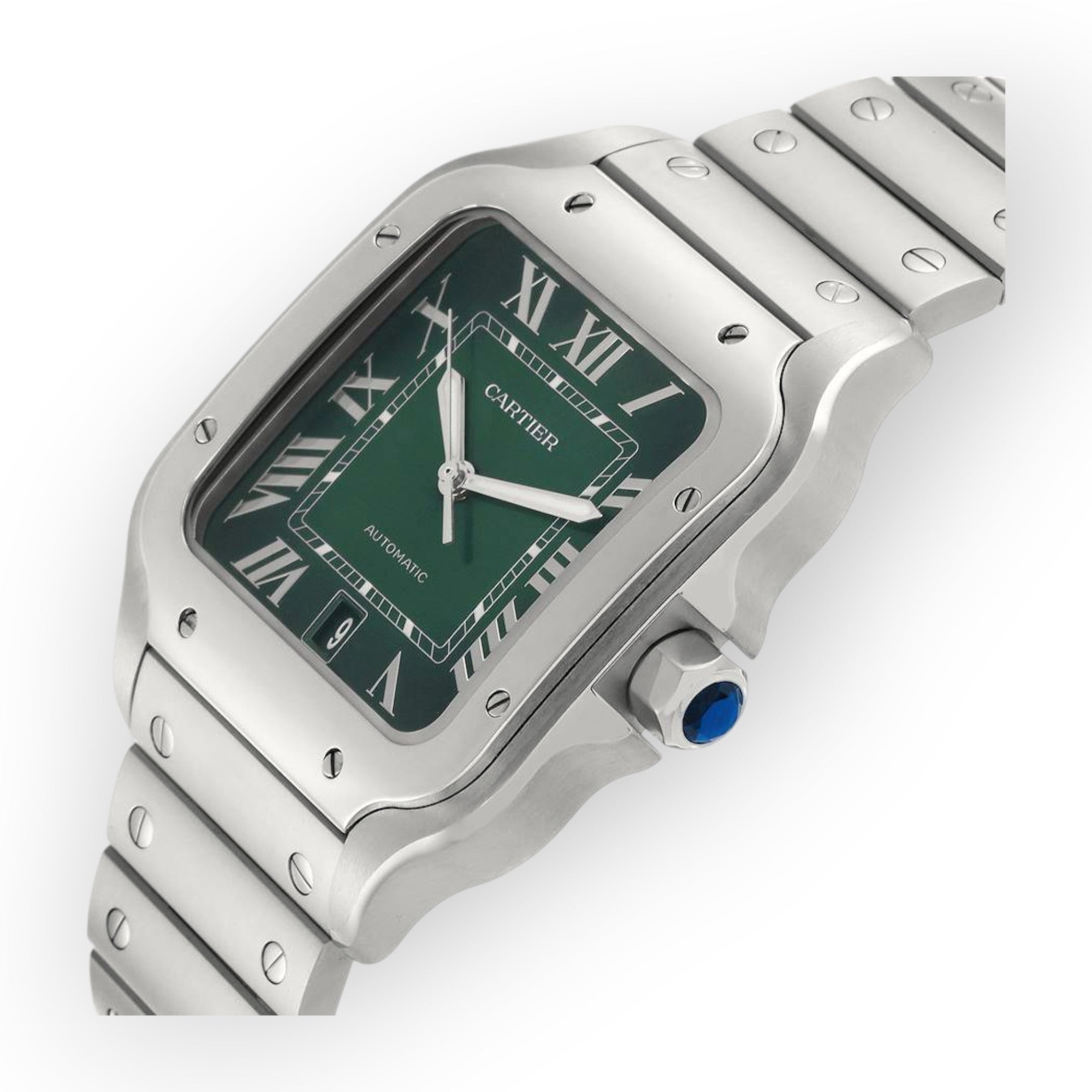 Cartier Santos Large Green Dial Steel Mens Watch WSSA0062