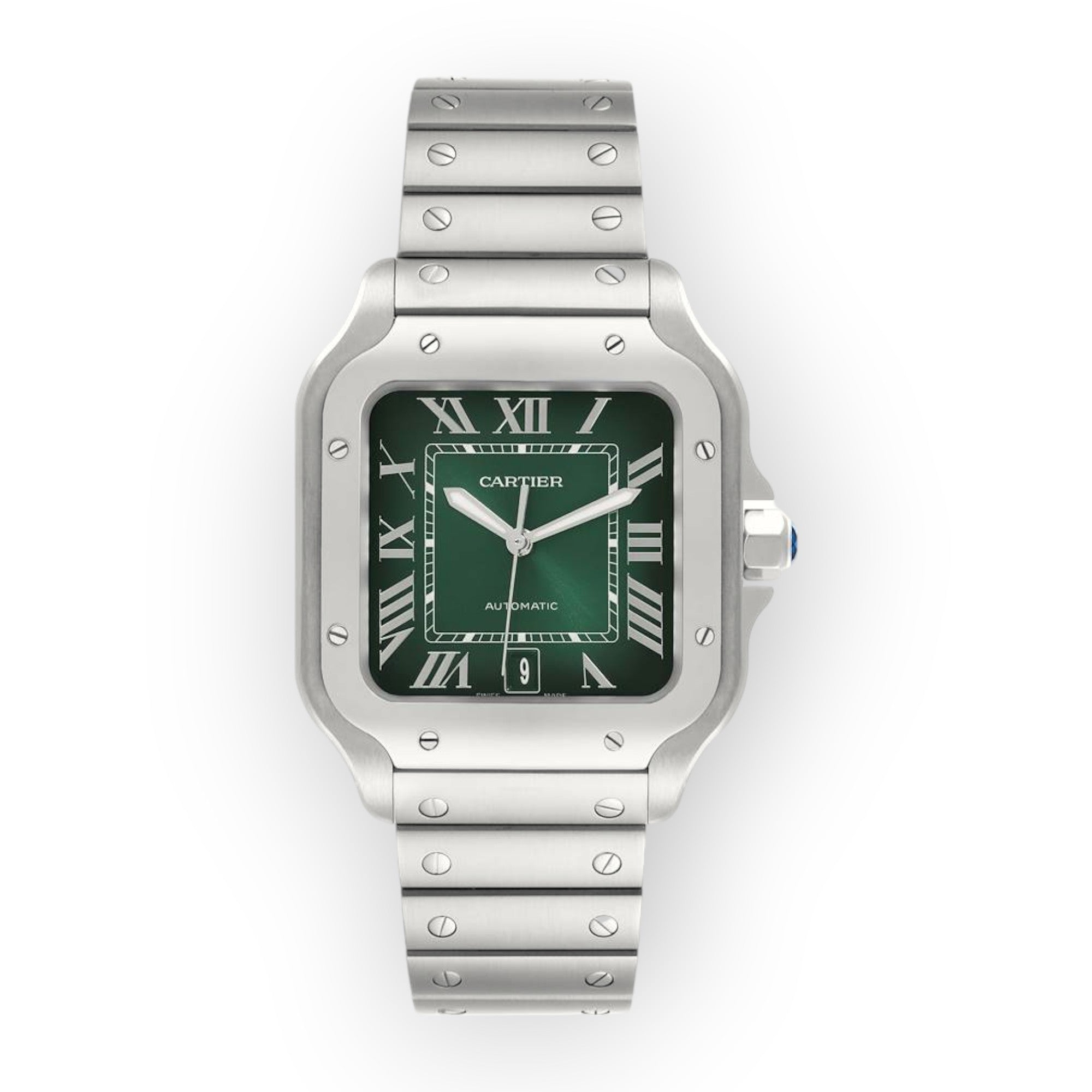 Cartier Santos Large Green Dial Steel Mens Watch WSSA0062