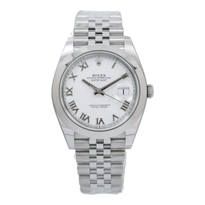 Rolex Datejust 41mm 126300 White Roman Dial Smooth Bezel Jubilee Bracelet