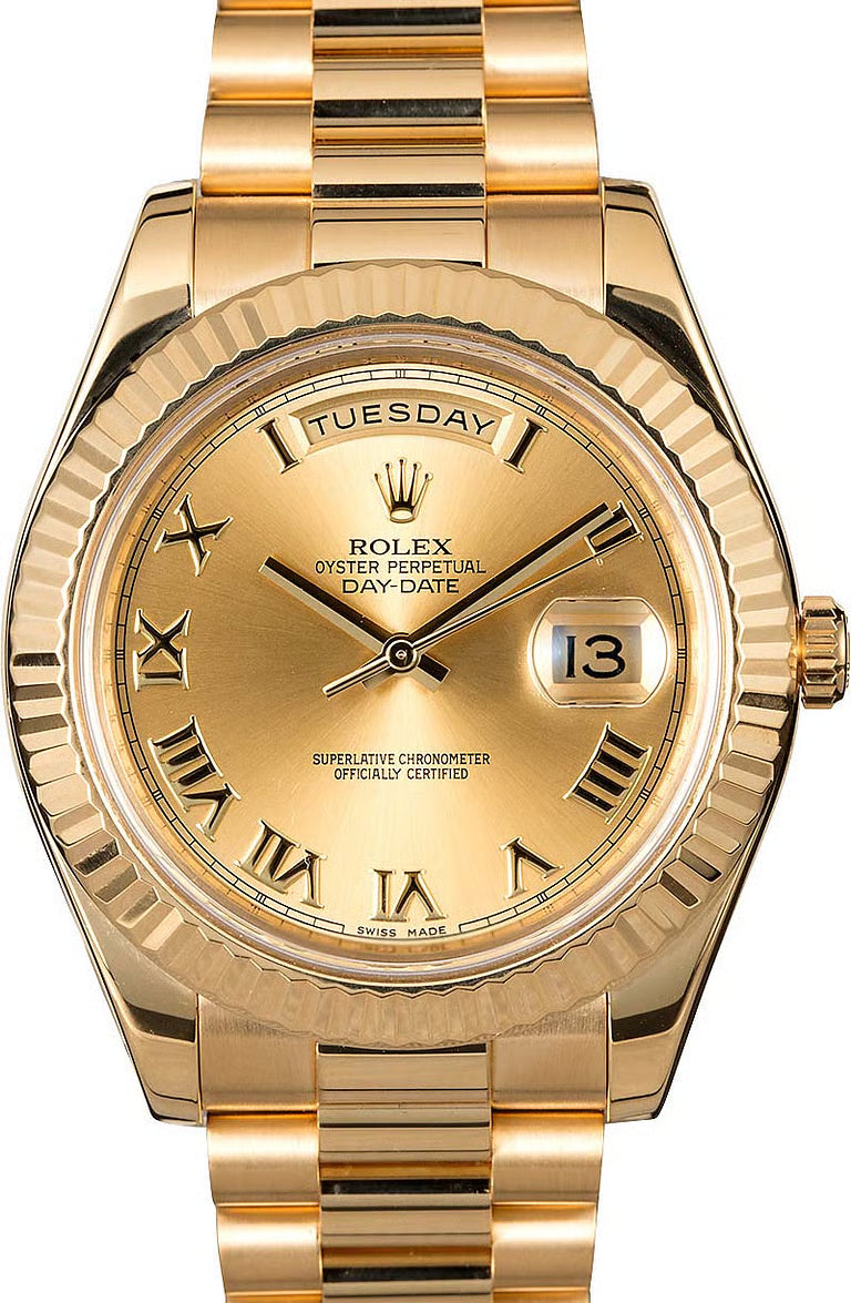 Rolex Day-Date II 218238 41mm Champagne Roman Dial 18k Yellow Gold President Watch