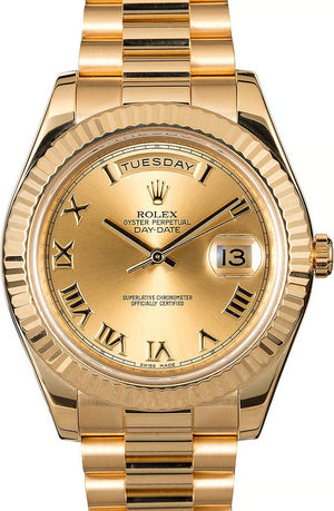 Rolex Day-Date II 218238 41mm Champagne Roman Dial 18k Yellow Gold President Watch