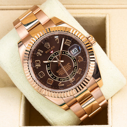 18K Rose Gold Rolex Sky-Dweller 326935 42mm Chocolate Sunray Dial