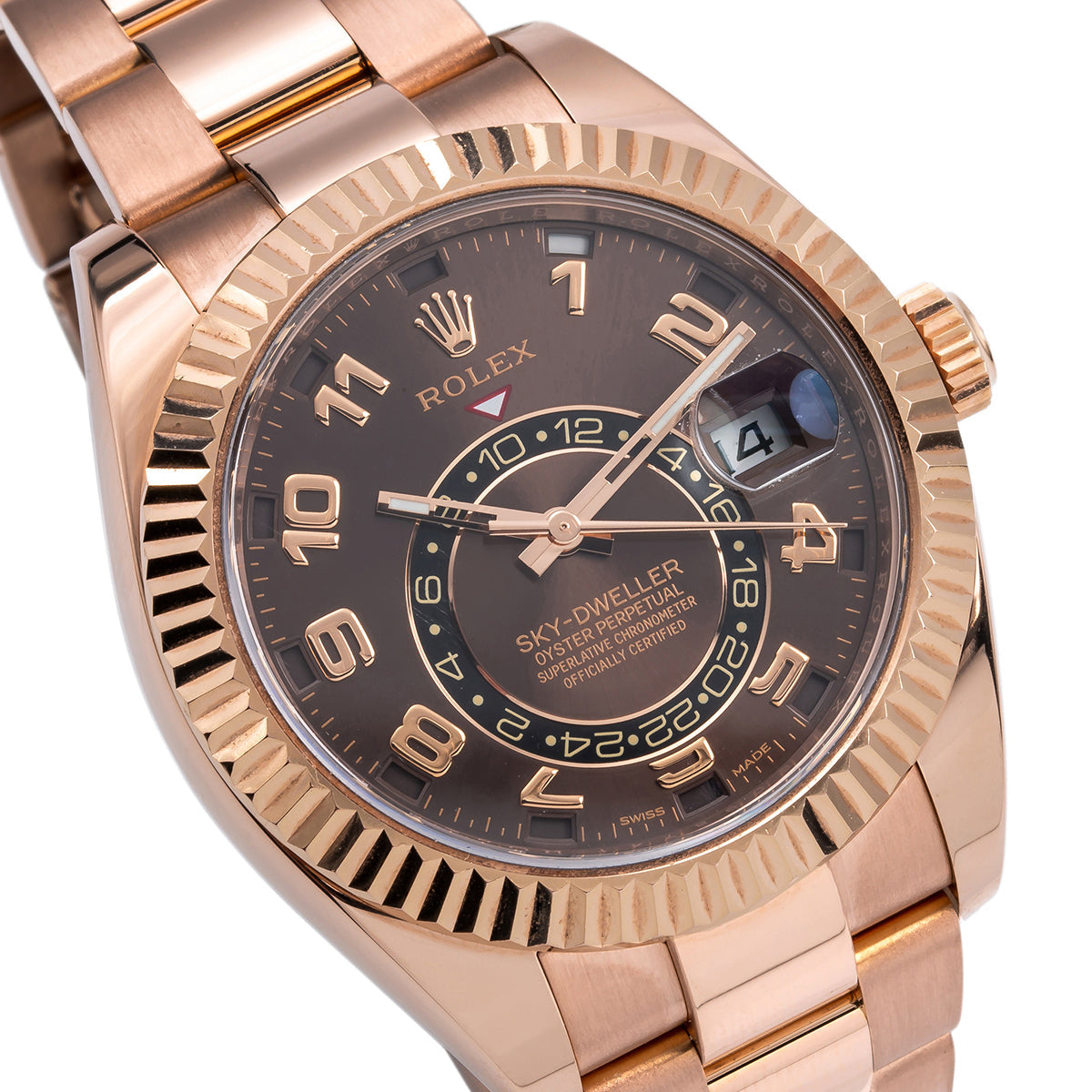 18K Rose Gold Rolex Sky-Dweller 326935 42mm Chocolate Sunray Dial