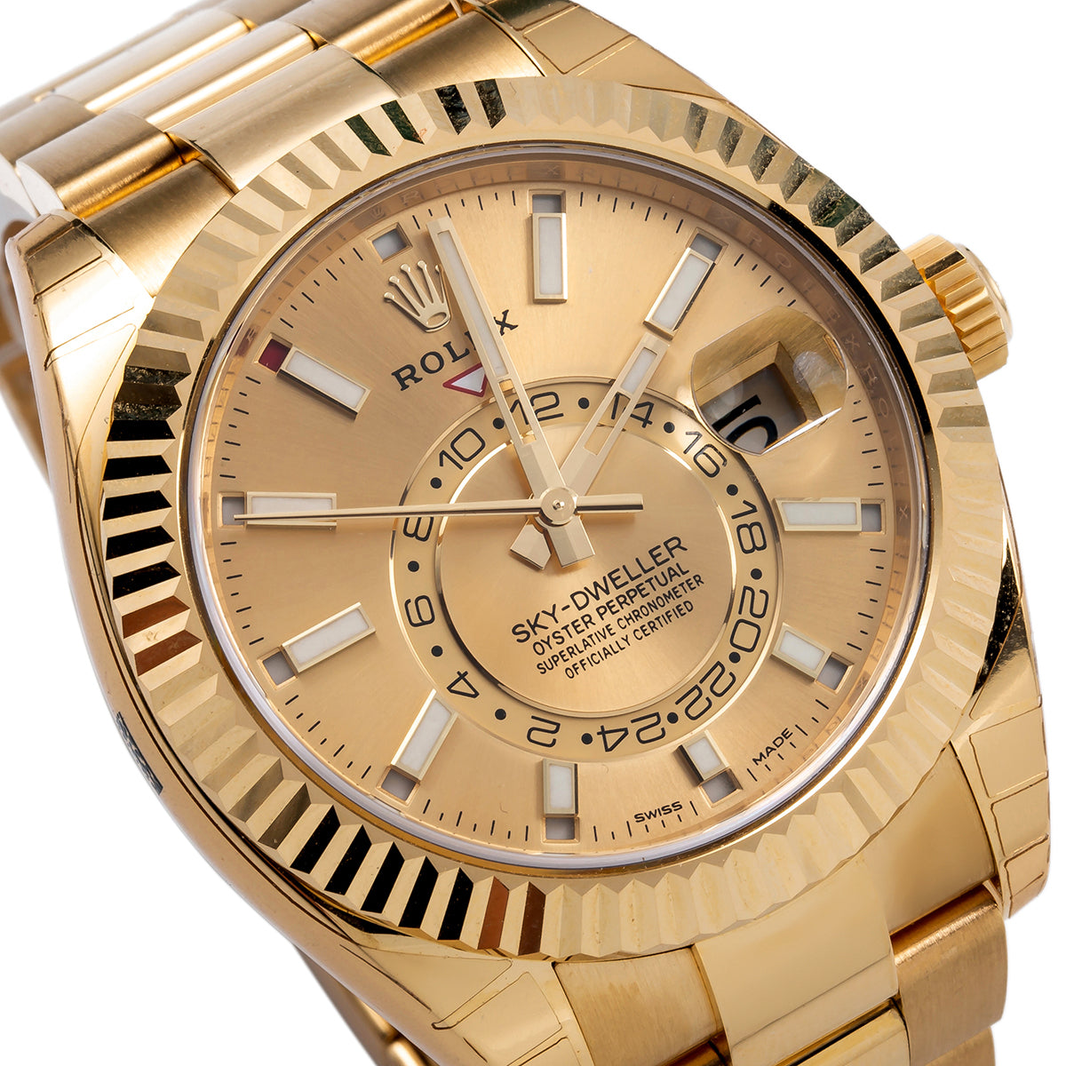 18K Yellow Gold Rolex 326938 Sky-Dweller 42mm Champagne Dial