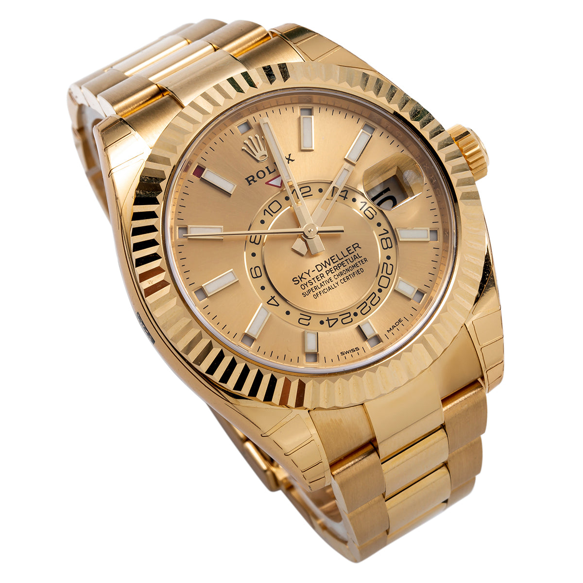 18K Yellow Gold Rolex 326938 Sky-Dweller 42mm Champagne Dial