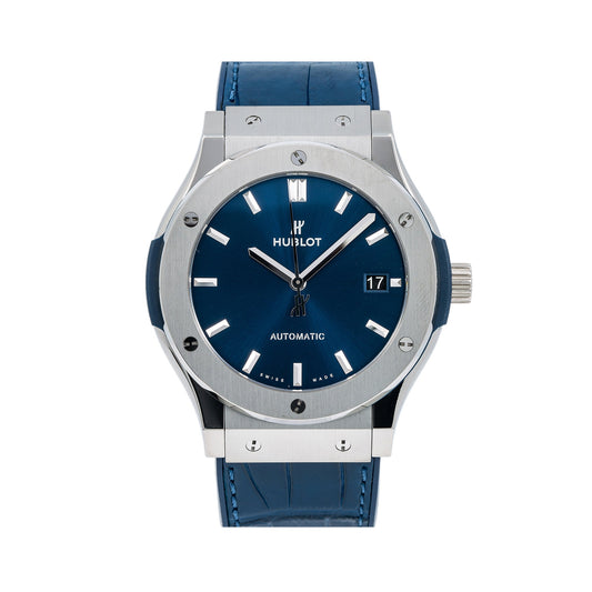 Hublot Classic Fusion Blue 511.NX.7170.LR 45MM Blue Dial With Leather Bracelet