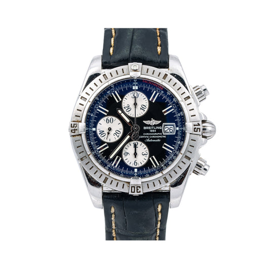 Breitling Chronomat Evolution A13356 44MM Black Dial With Leather Bracelet