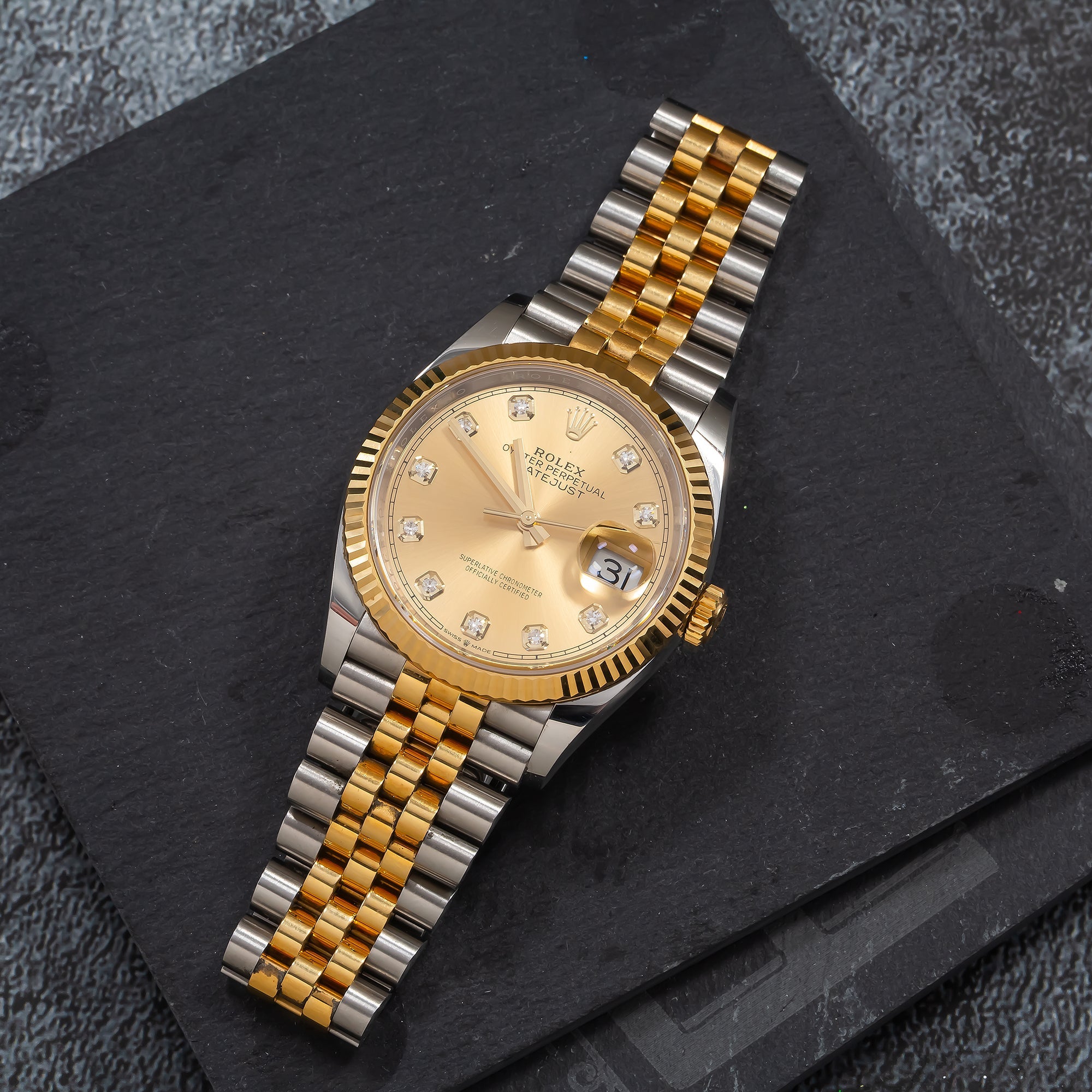 Rolex Steel and Yellow Gold Rolesor Datejust 36 Watch 126233 Champagne Diamond Dial - Jubilee Bracelet