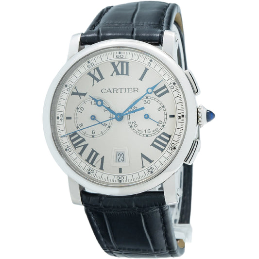 Cartier Rotonde Chronograph WSRO0002 40MM White Dial With Black Leather Bracelet