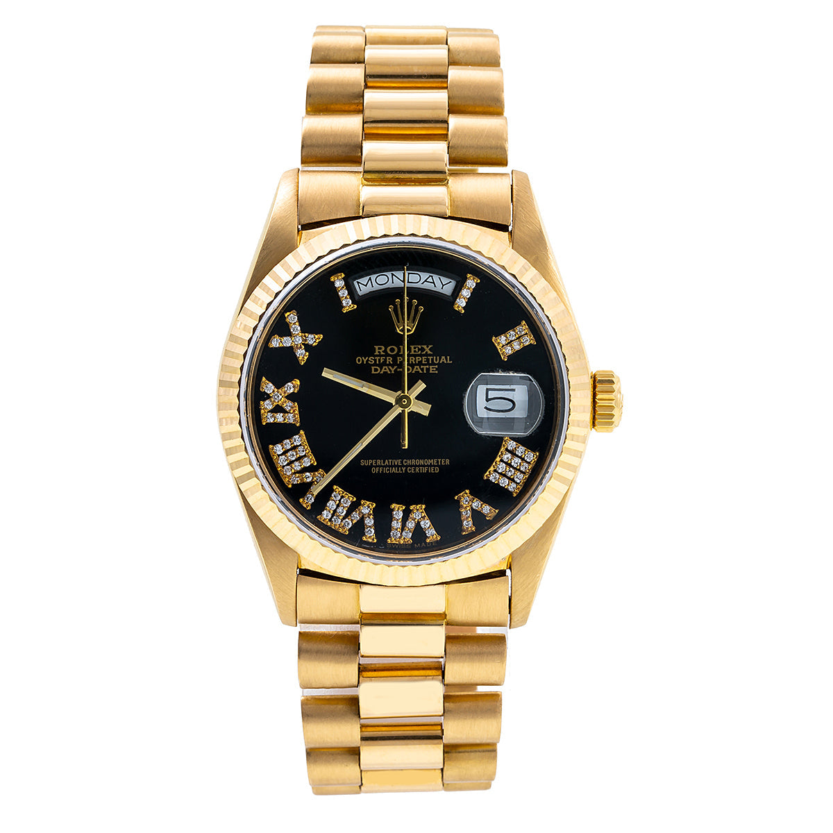 18K Yellow Gold Rolex President Day-Date 1803 36mm Black Dial with Roman Numerals