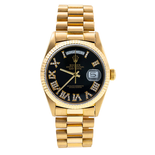 18K Yellow Gold Rolex President Day-Date 1803 36mm Black Dial with Roman Numerals