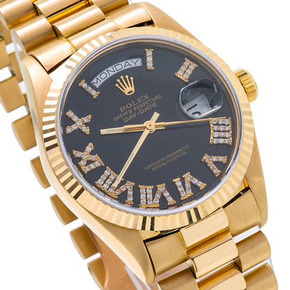 18K Yellow Gold Rolex President Day-Date 1803 36mm Black Dial with Roman Numerals