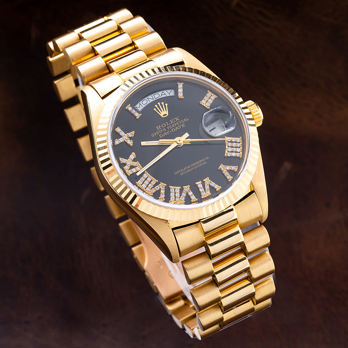 18K Yellow Gold Rolex President Day-Date 1803 36mm Black Dial with Roman Numerals