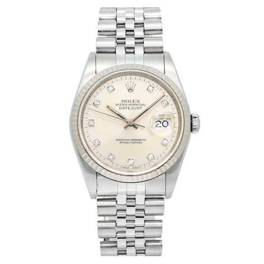 Rolex Datejust 16234 36MM Silver Diamond Dial With Stainless Steel Jubilee Bracelet