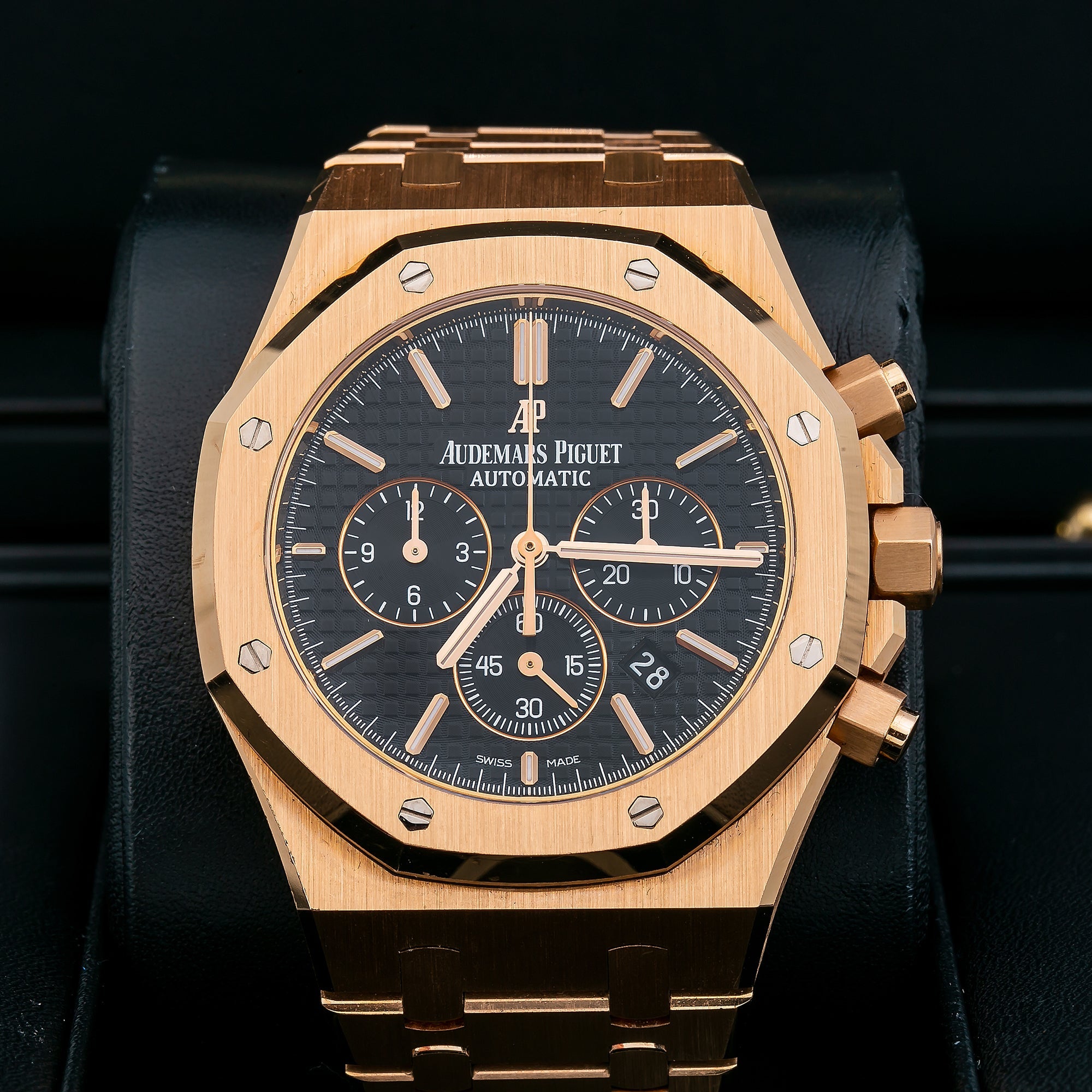 Audemars Piguet Royal Oak Chronograph 41mm Watch 26320OR Black Dial With Rose Gold Bracelet