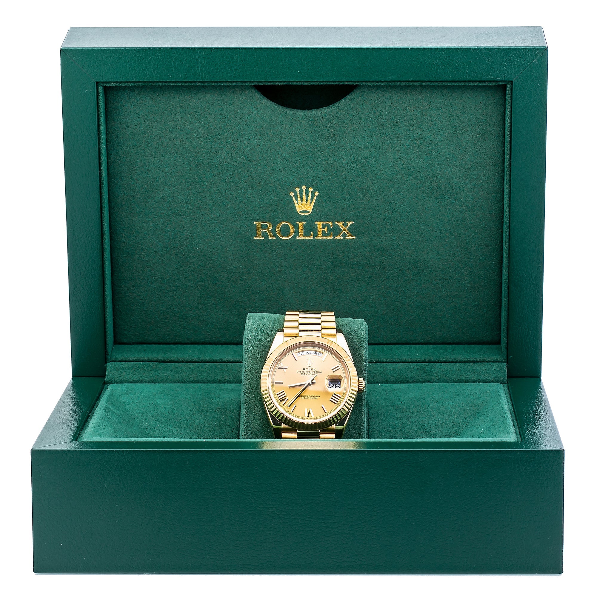 Rolex Yellow Gold Day-Date 40 Watch Champagne Roman Dial - President Bracelet