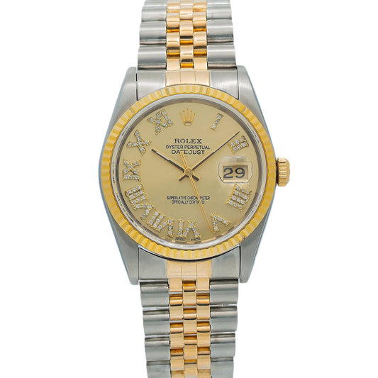 Rolex Datejust 16233 36MM Champagne Diamond Dial With Two Tone Bracelet