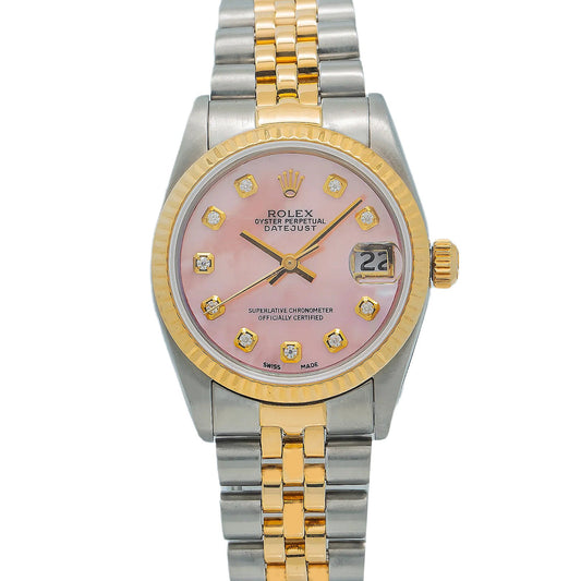 Rolex Datejust 68273 Pink Mother Of Pearl Diamond Dial With Two Tone Bracelet