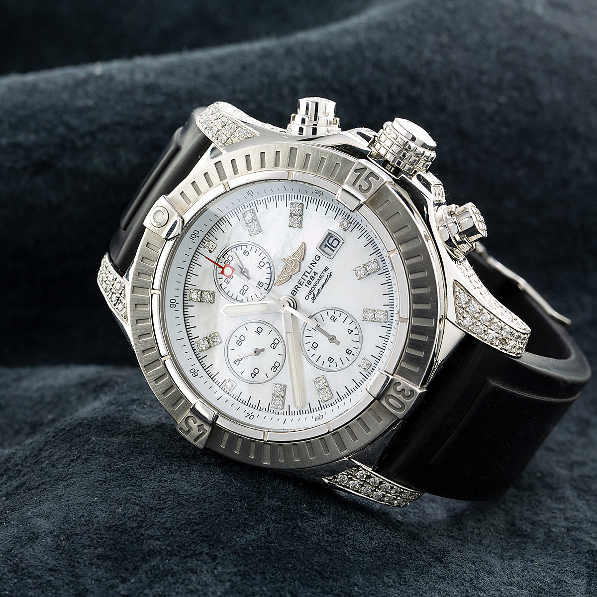 Breitling ChBreitling super avenger A11370 42MM White Diamond Dial With 4.00 CT Diamonds