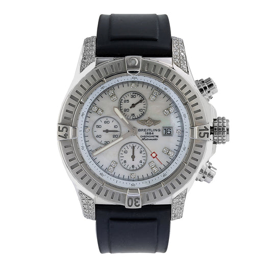 Breitling ChBreitling super avenger A11370 42MM White Diamond Dial With 4.00 CT Diamonds